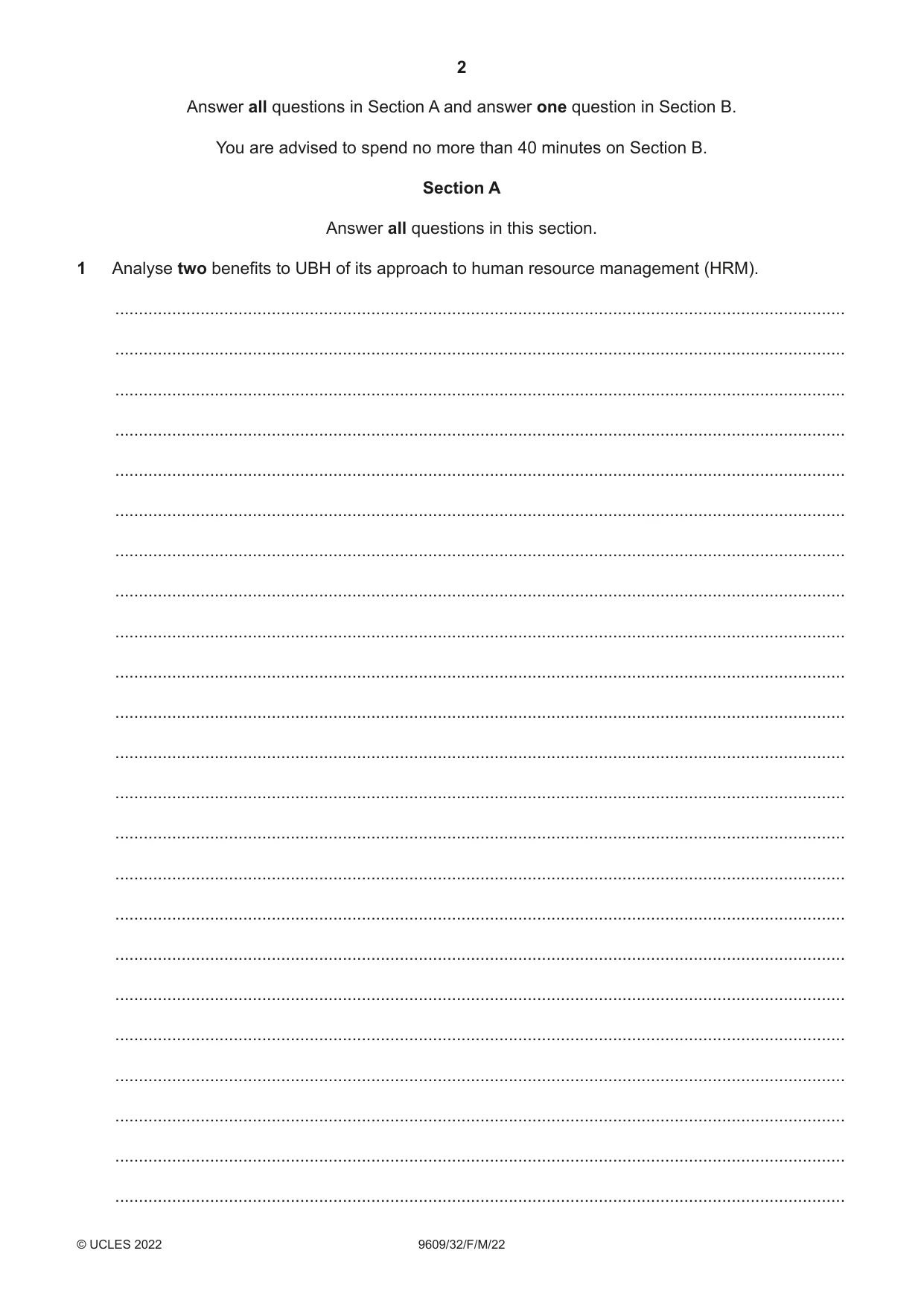 Cambridge A Level Business (for first examination in 2016) 9609 2022 Feb/March Paper 3 · Variant 2 question paper, page 2 of 20