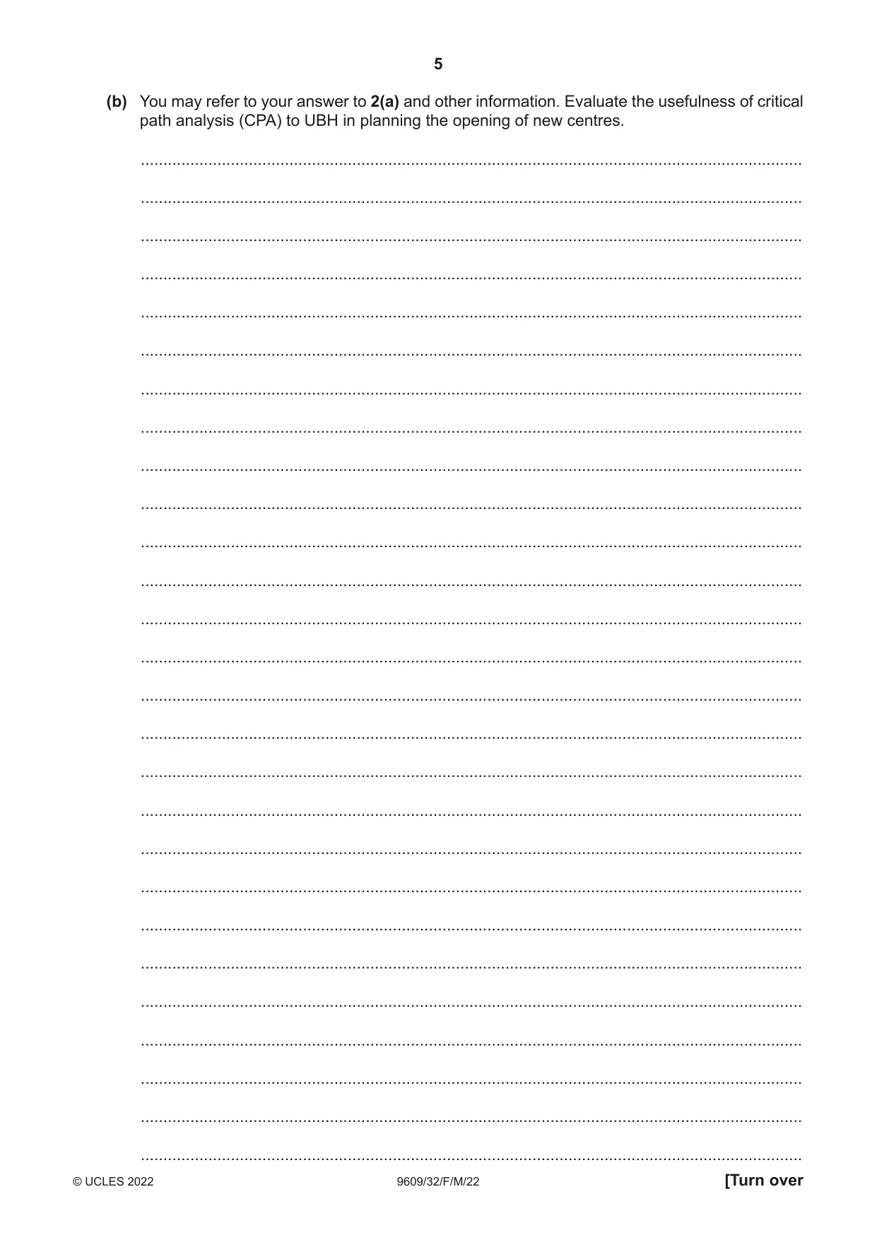 Cambridge A Level Business (for first examination in 2016) 9609 2022 Feb/March Paper 3 · Variant 2 question paper, page 5 of 20