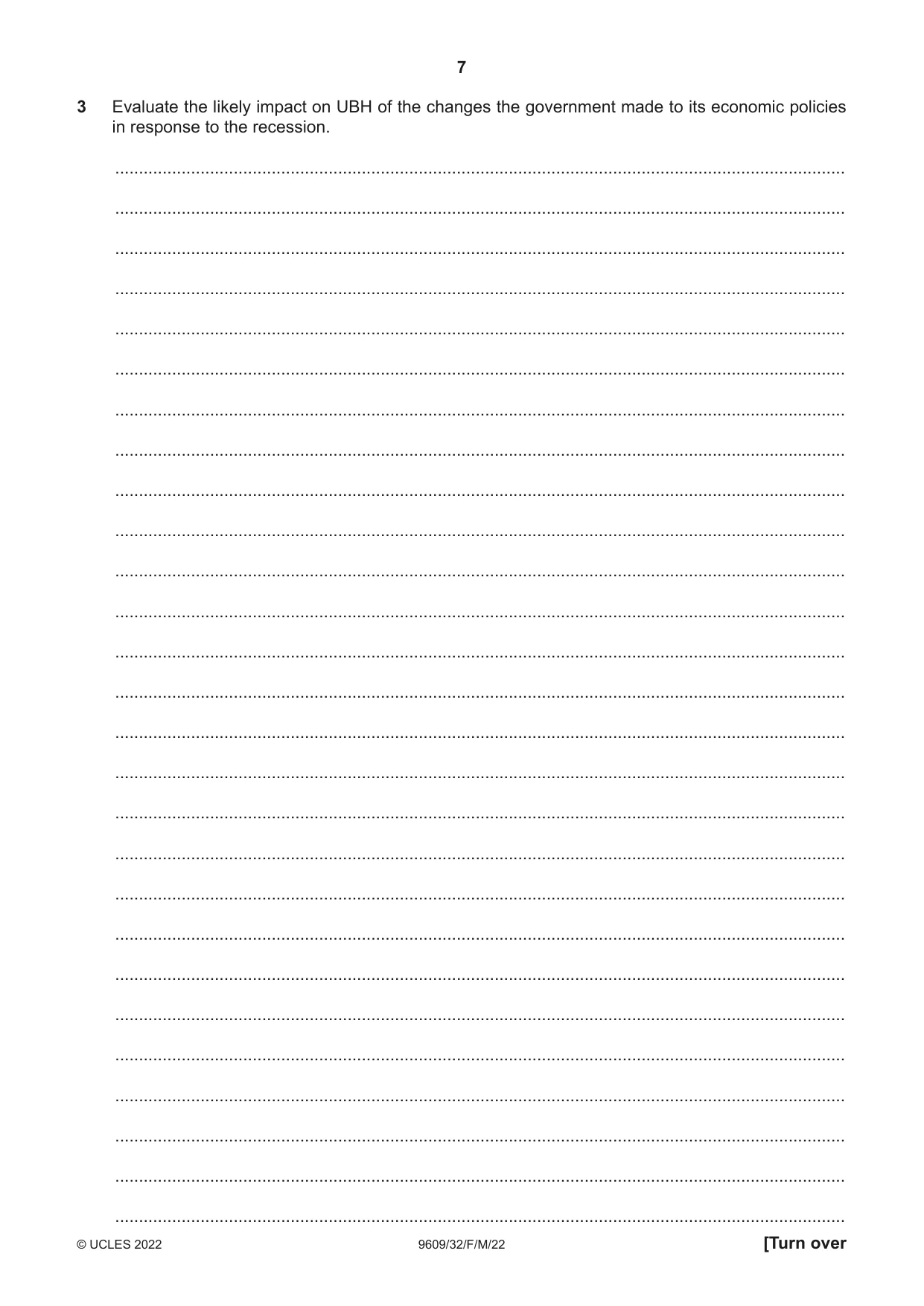 Cambridge A Level Business (for first examination in 2016) 9609 2022 Feb/March Paper 3 · Variant 2 question paper, page 7 of 20