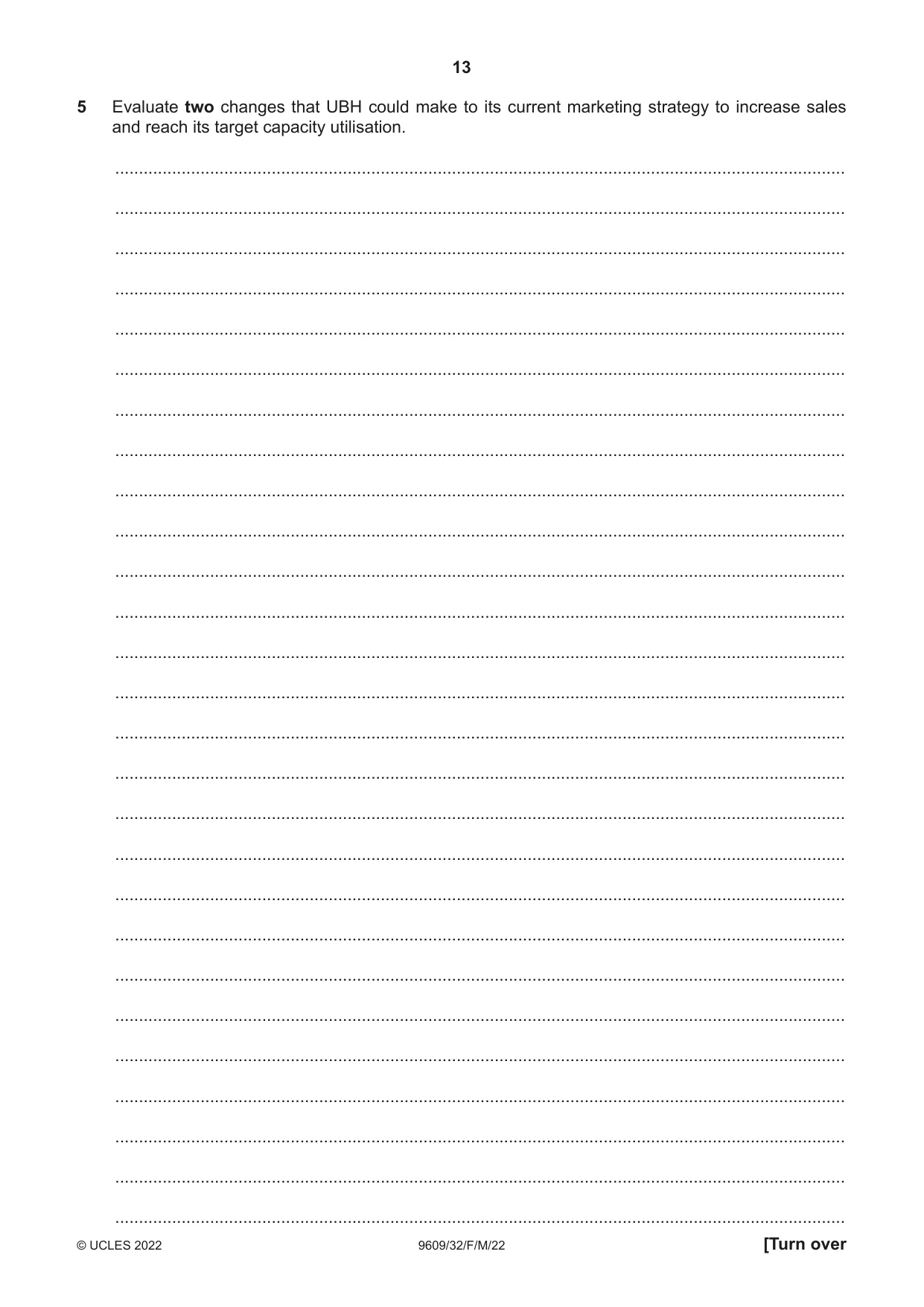 Cambridge A Level Business (for first examination in 2016) 9609 2022 Feb/March Paper 3 · Variant 2 question paper, page 13 of 20
