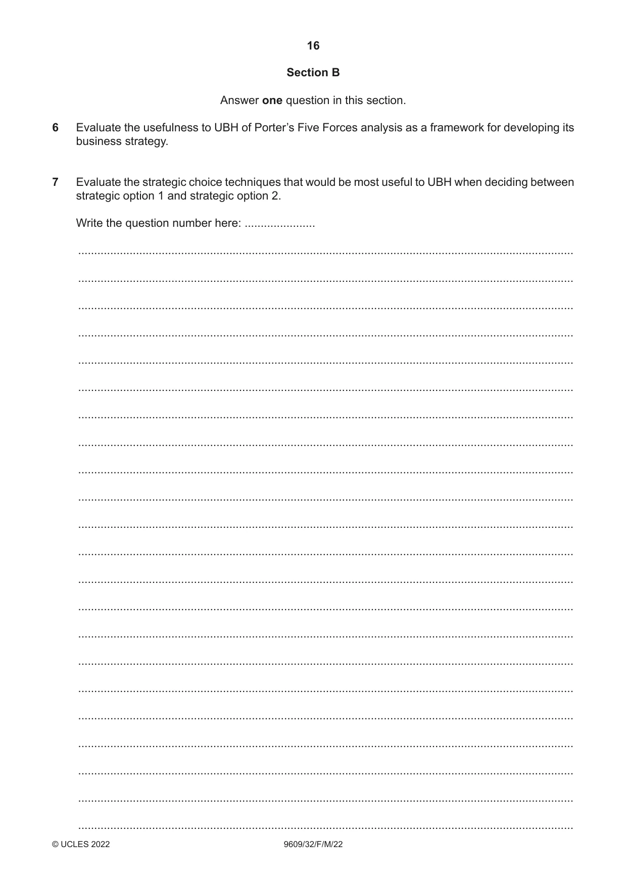 Cambridge A Level Business (for first examination in 2016) 9609 2022 Feb/March Paper 3 · Variant 2 question paper, page 16 of 20