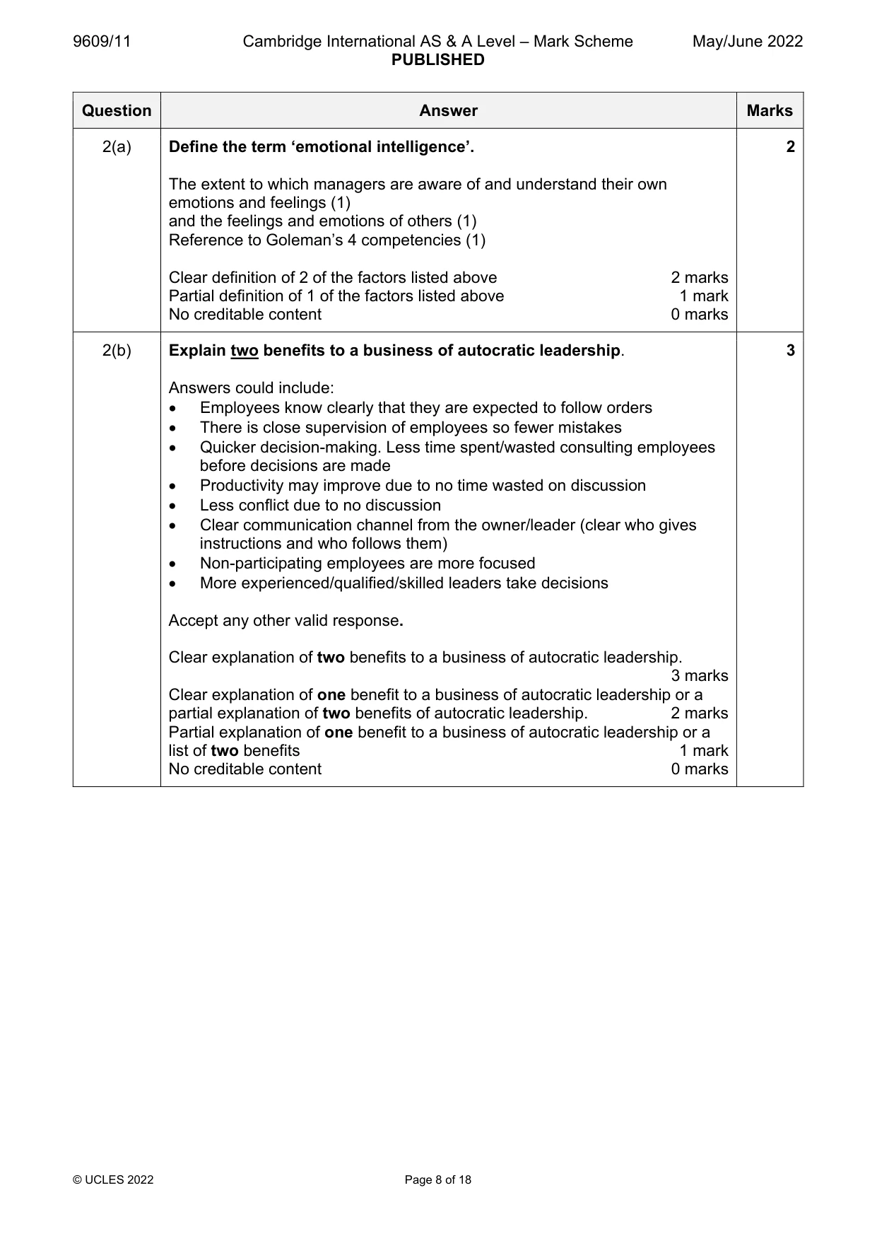 Mark scheme, page 8 of 18