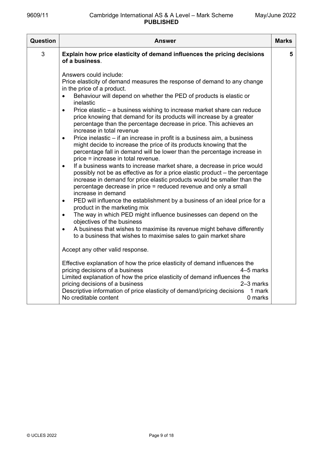 Mark scheme, page 9 of 18