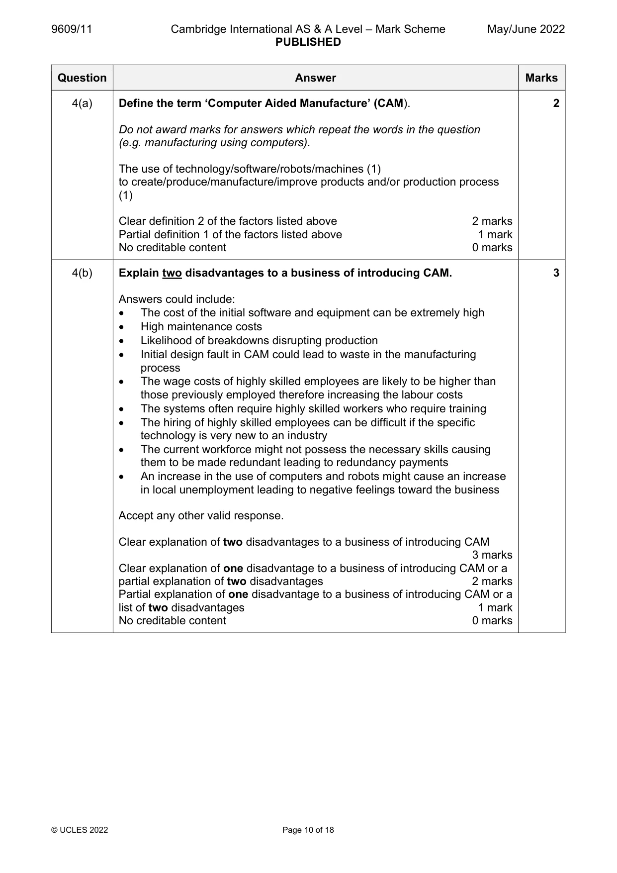 Mark scheme, page 10 of 18