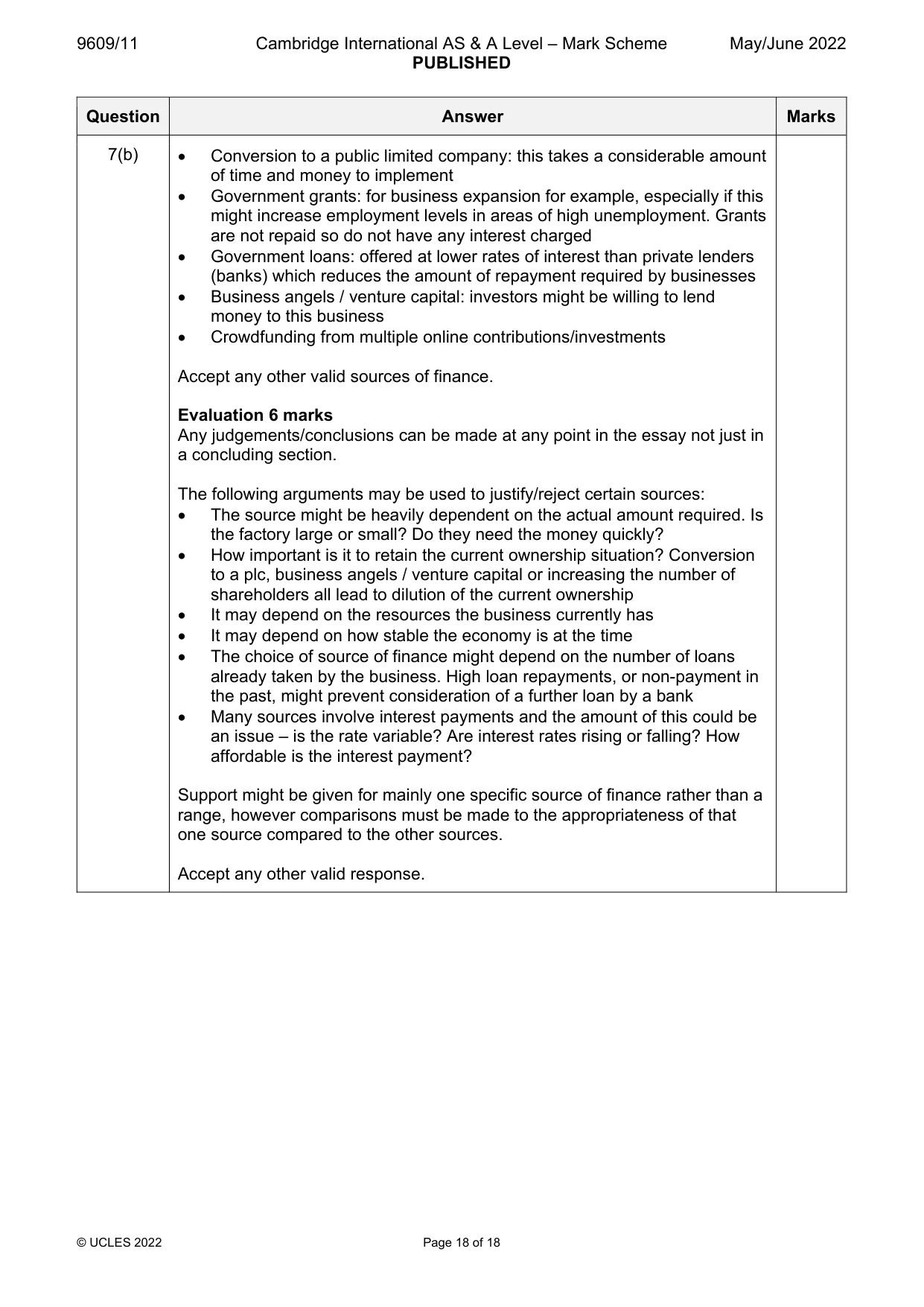 Mark scheme, page 18 of 18