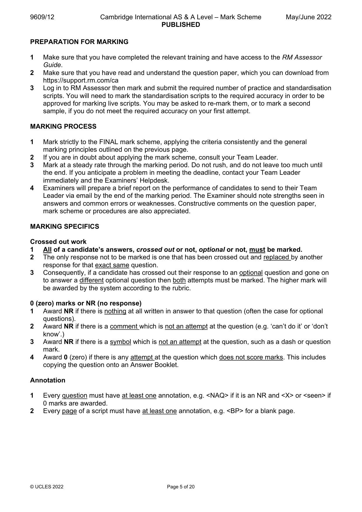 Mark scheme, page 5 of 20