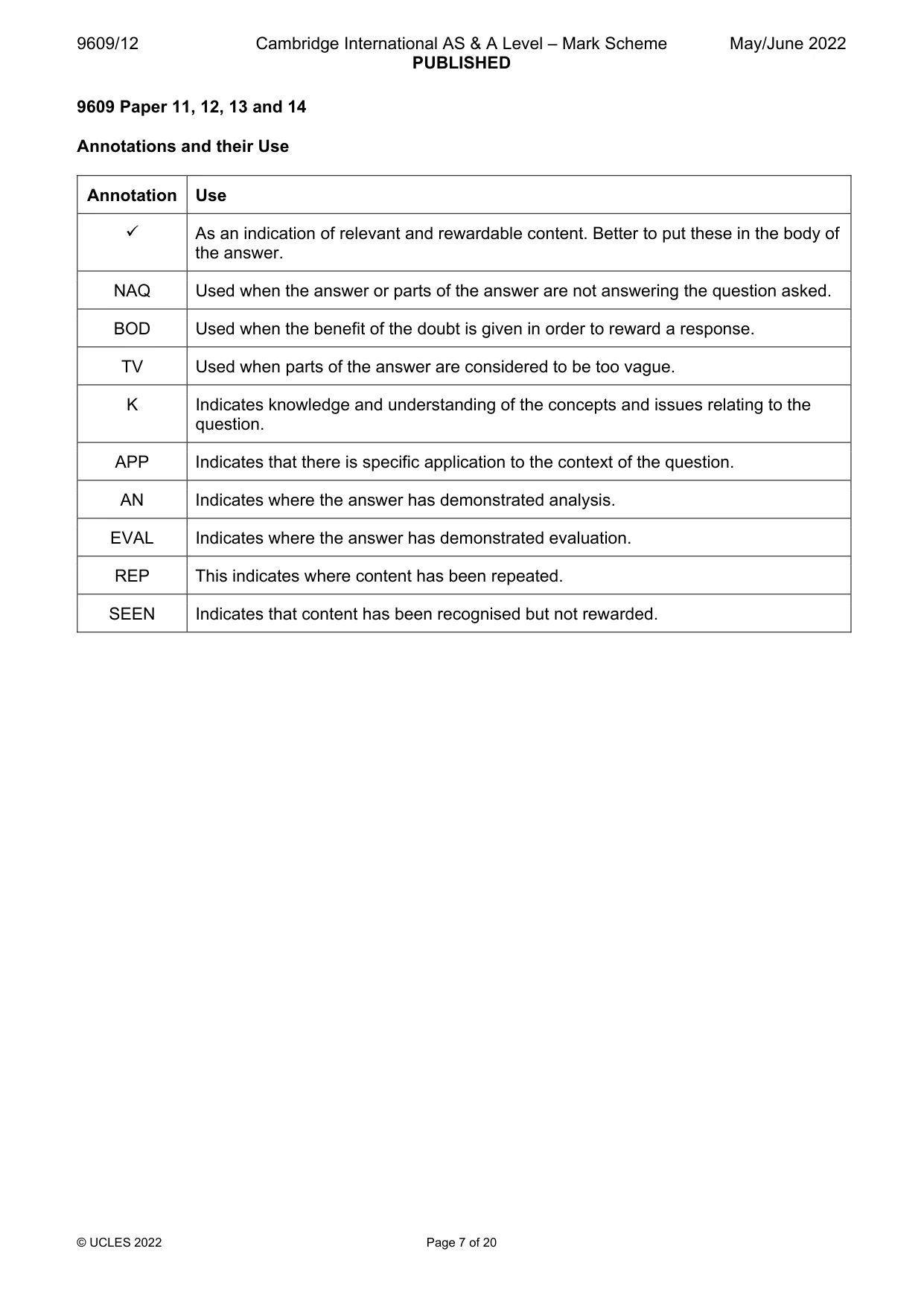 Mark scheme, page 7 of 20