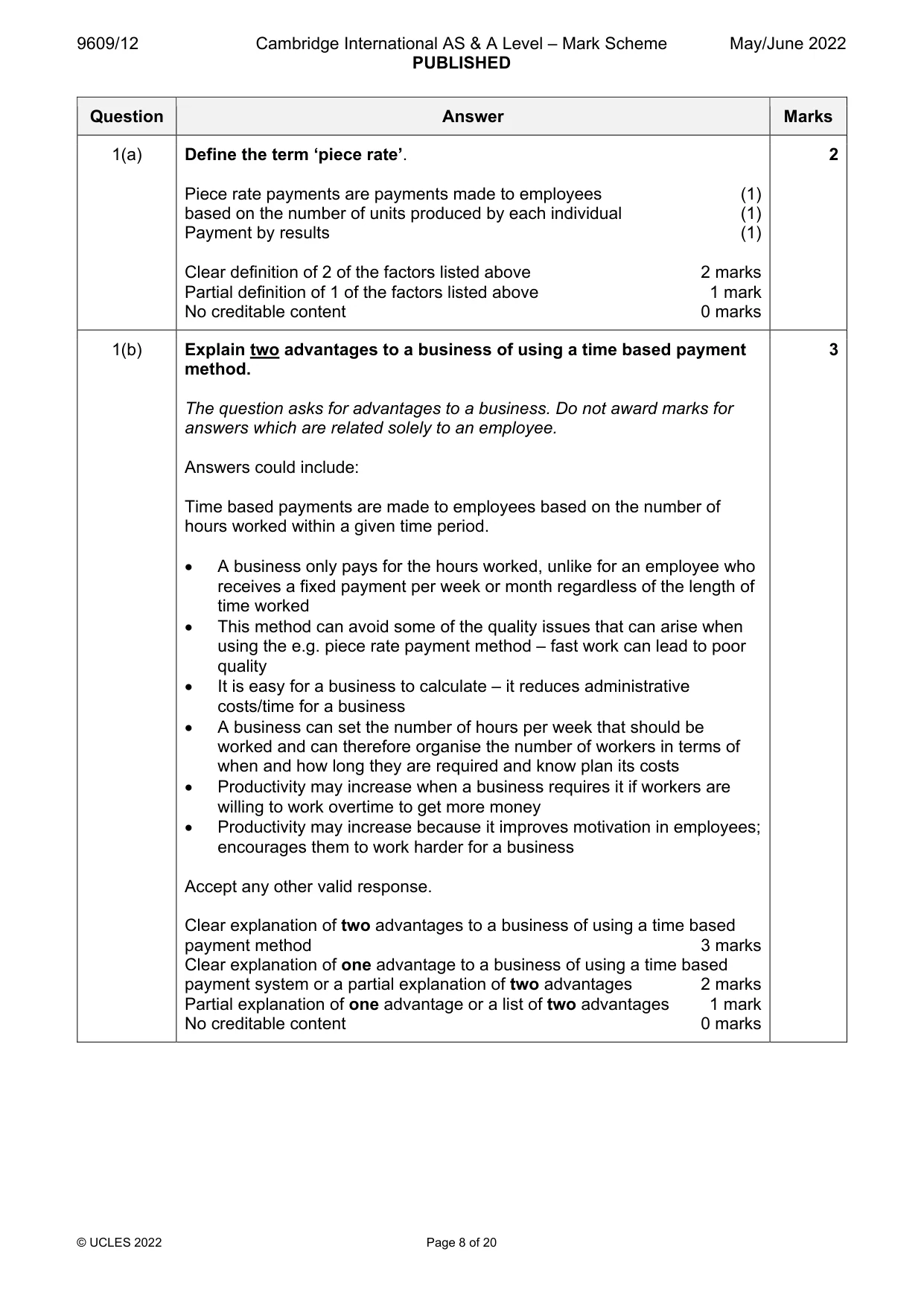 Mark scheme, page 8 of 20