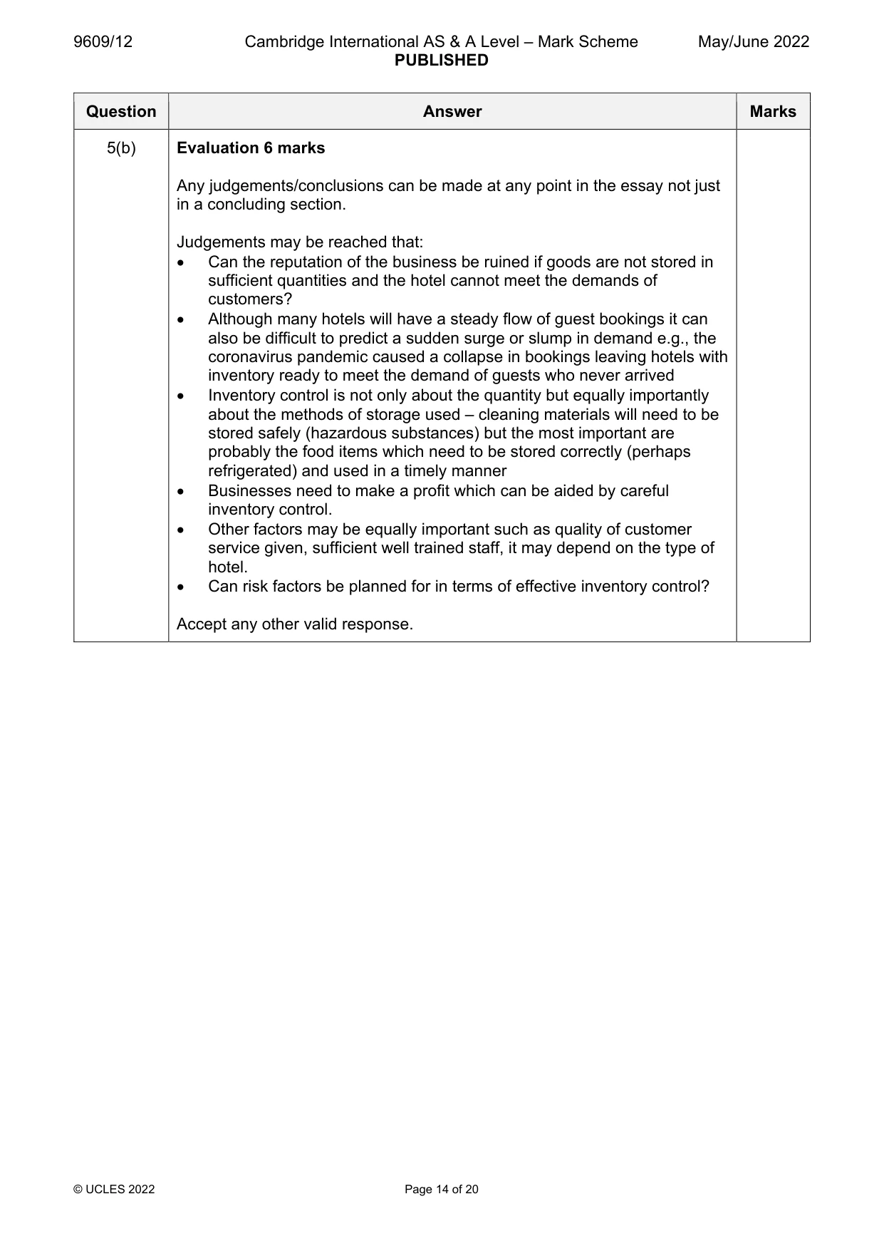 Mark scheme, page 14 of 20