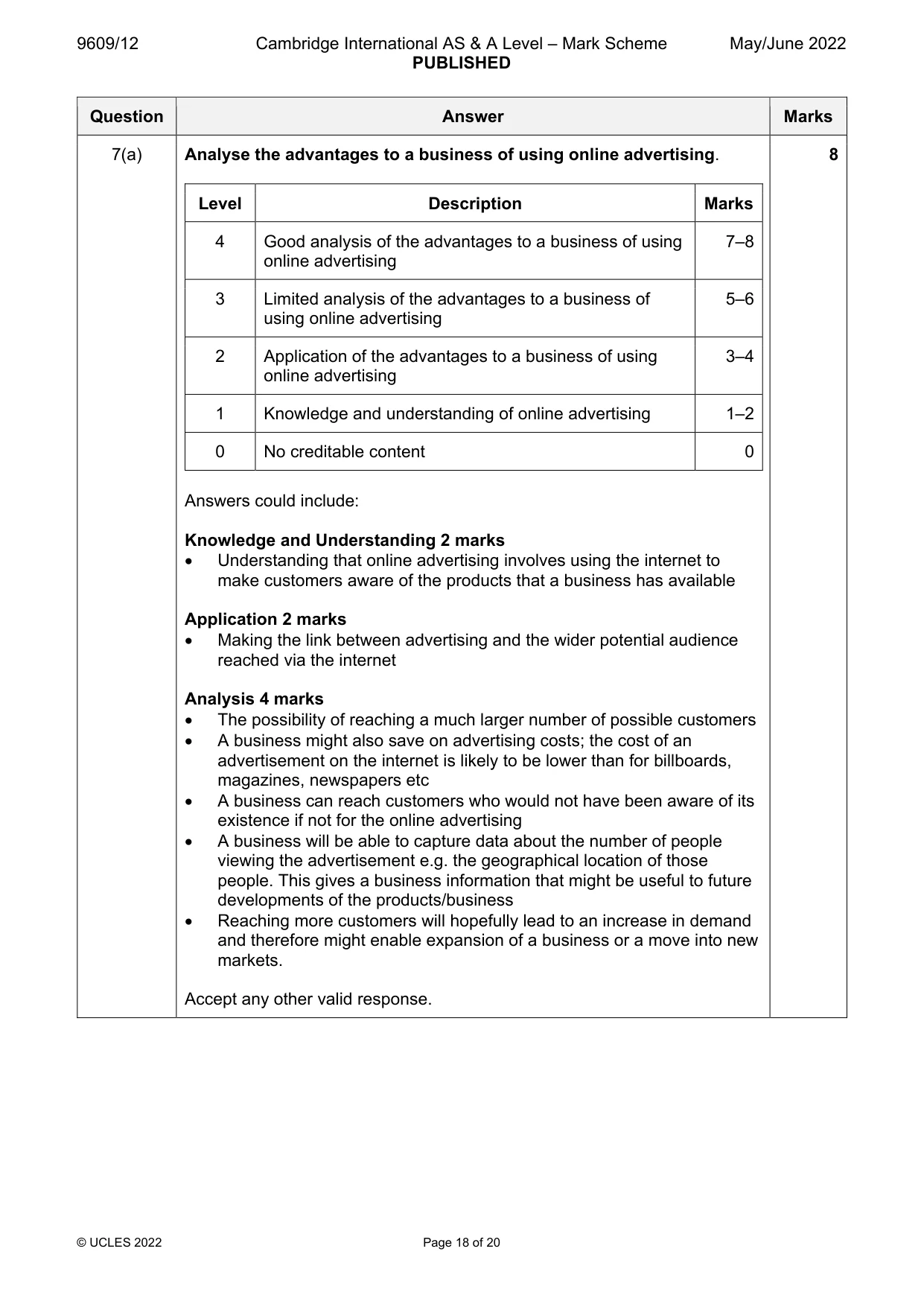 Mark scheme, page 18 of 20