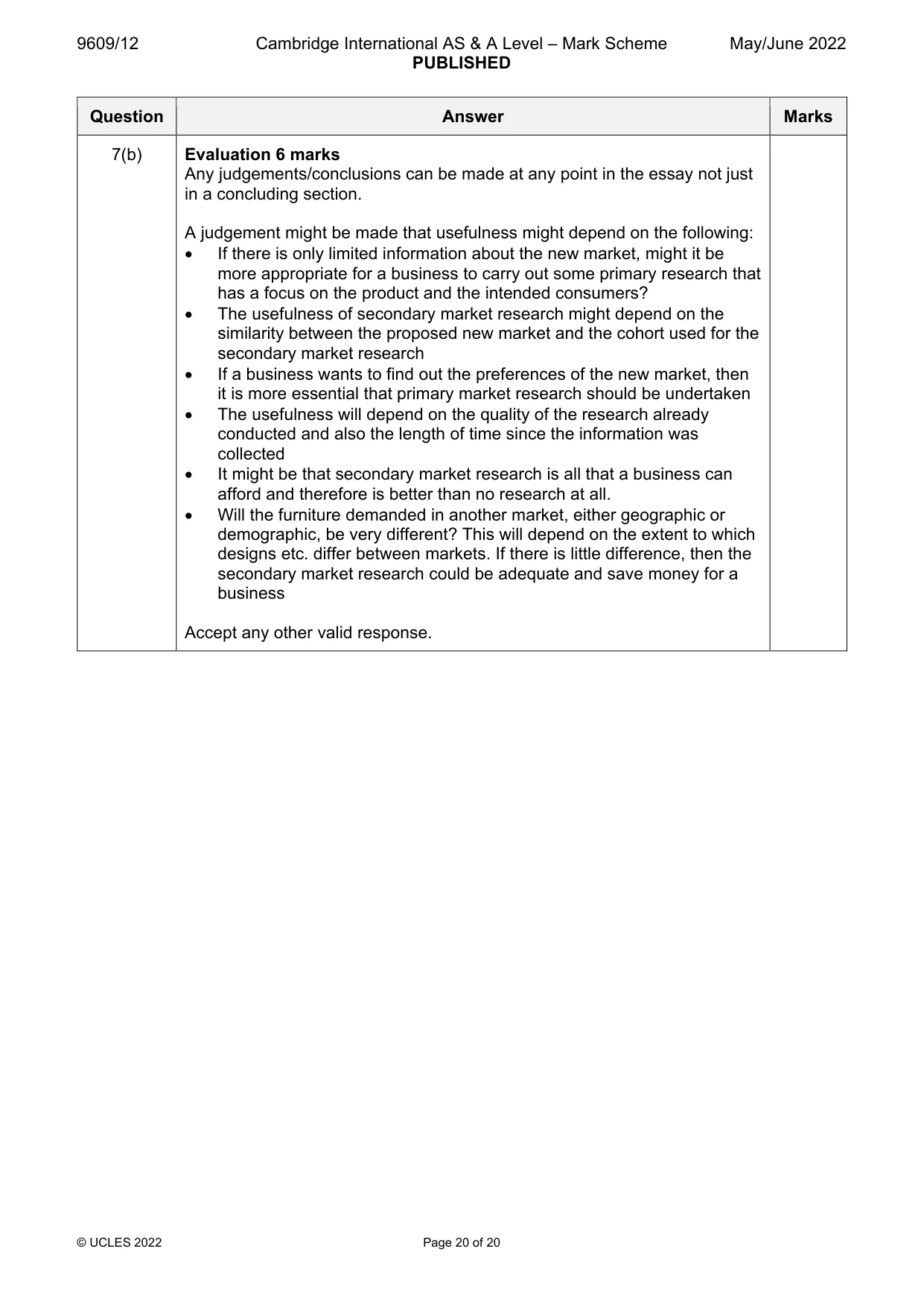 Mark scheme, page 20 of 20