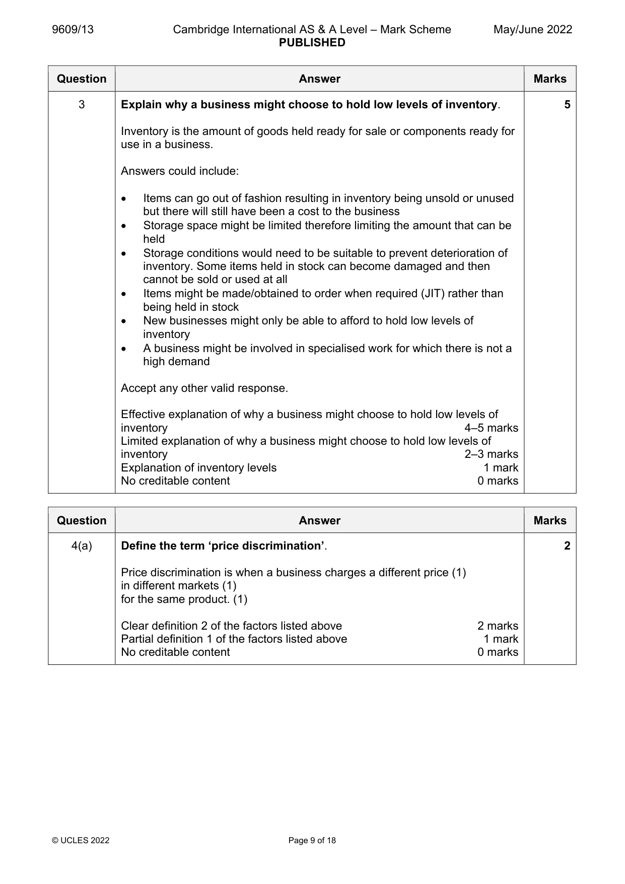 Mark scheme, page 9 of 18