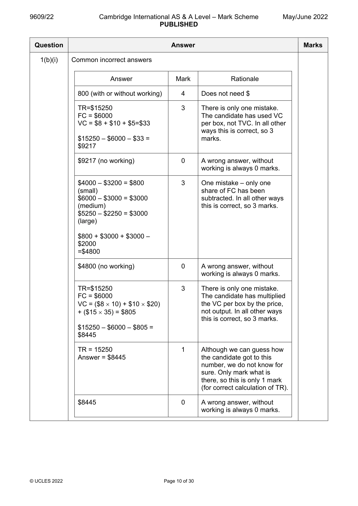 Mark scheme, page 10 of 30