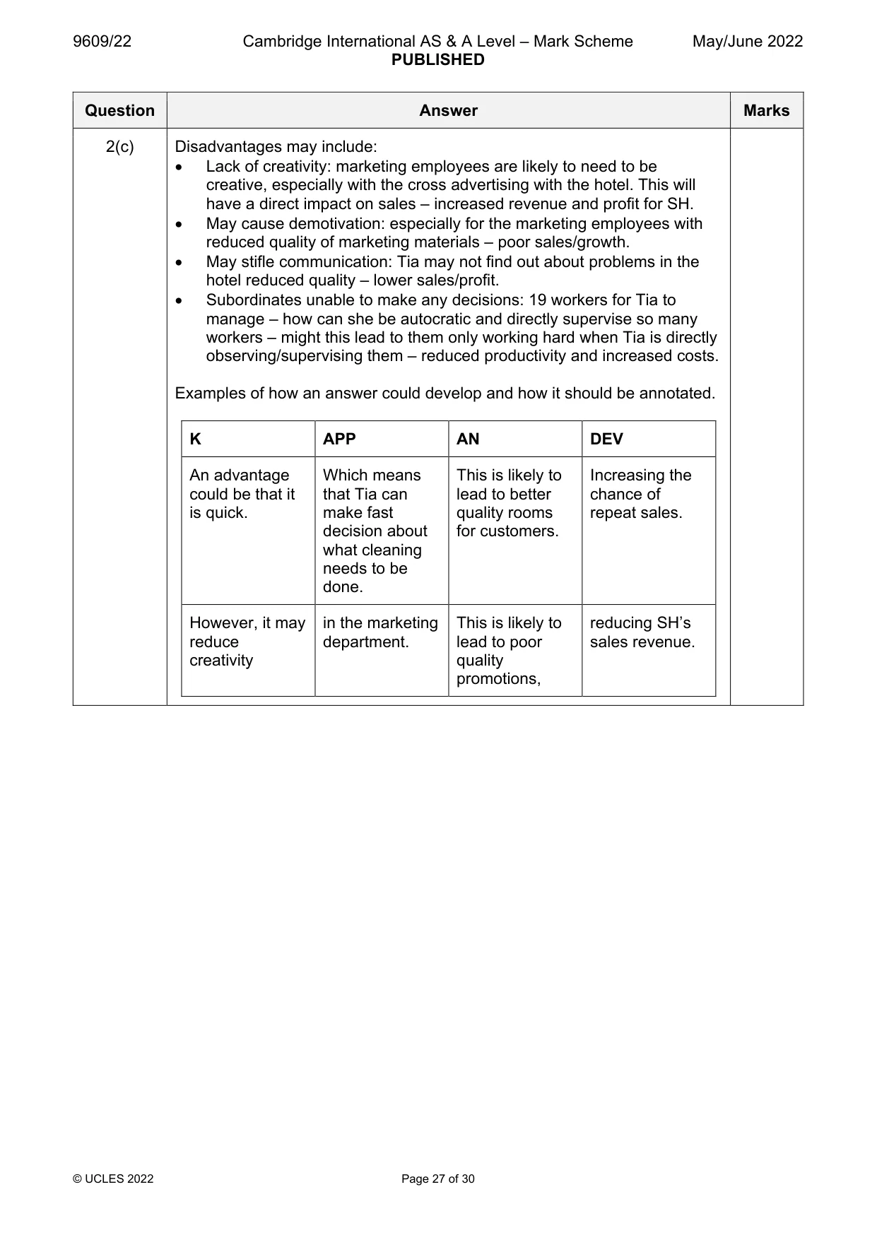 Mark scheme, page 27 of 30