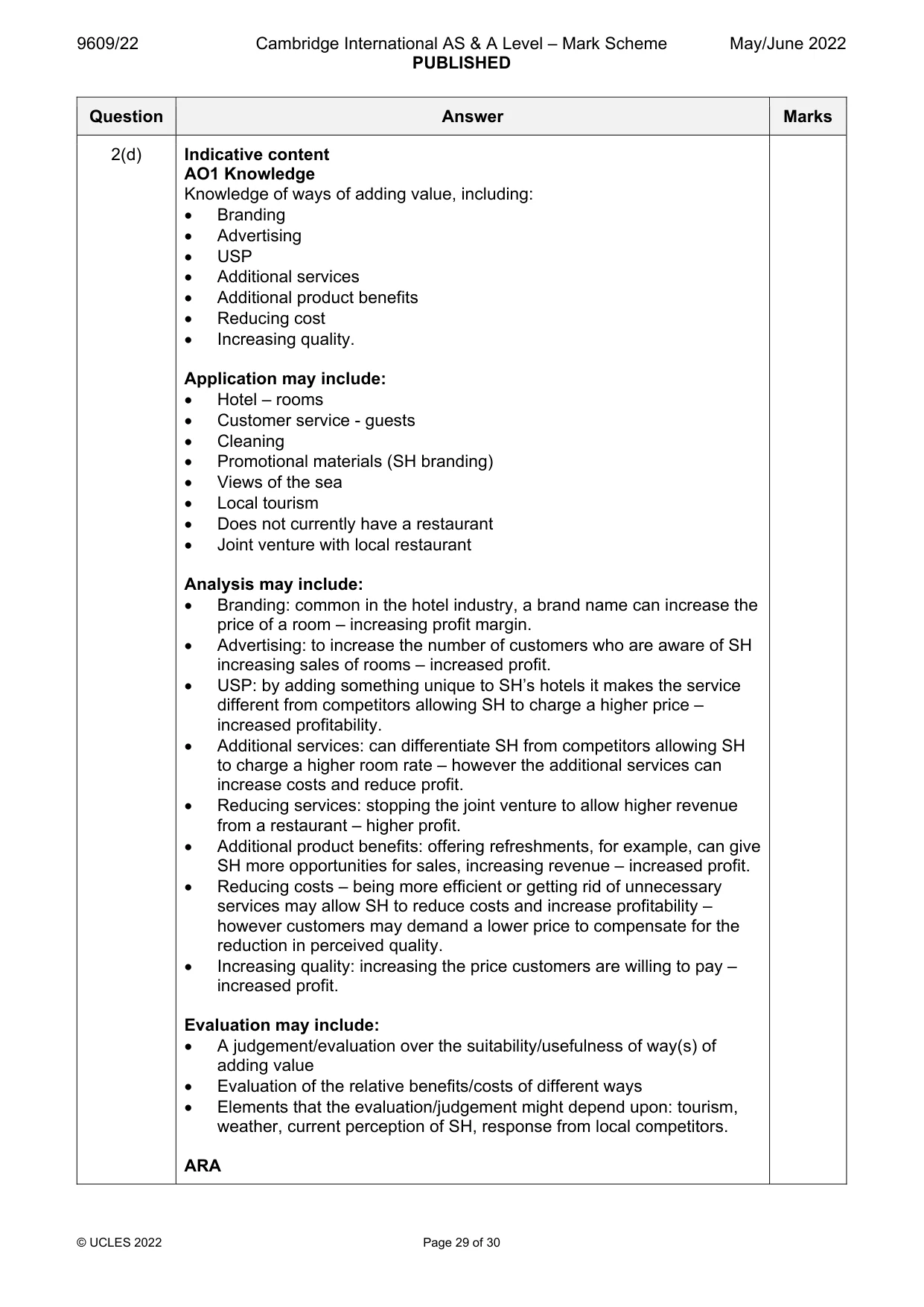 Mark scheme, page 29 of 30