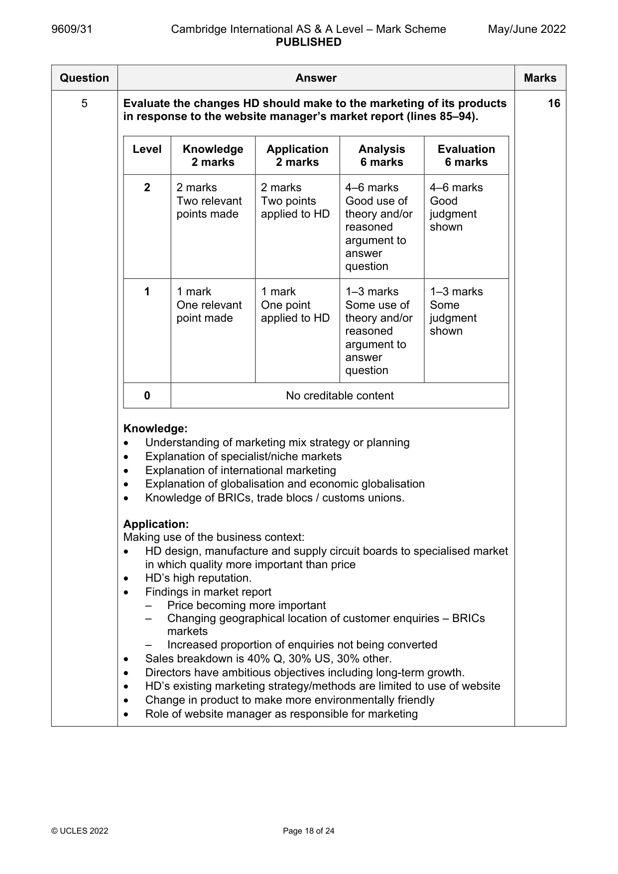 Mark scheme, page 18 of 24