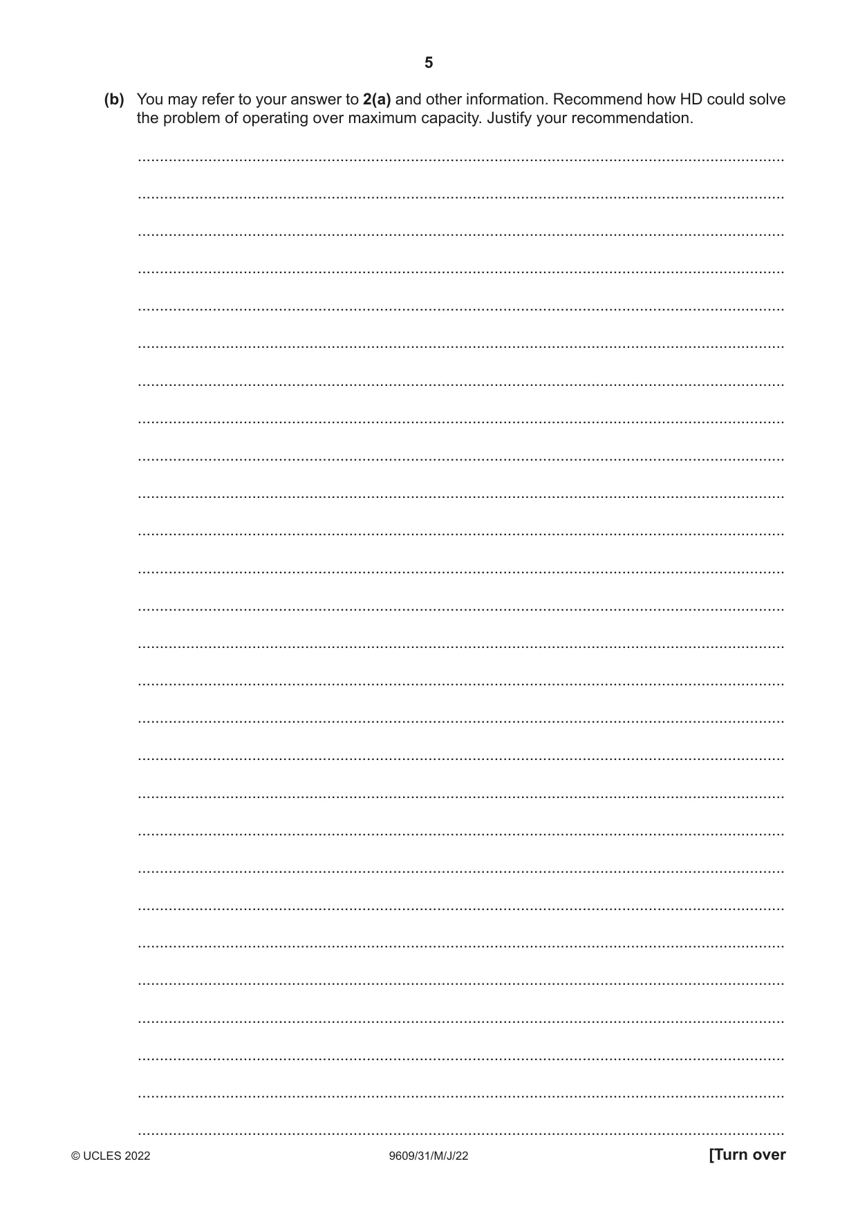 Cambridge A Level Business (for first examination in 2016) 9609 2022 May/June Paper 3 · Variant 1 question paper, page 5 of 20