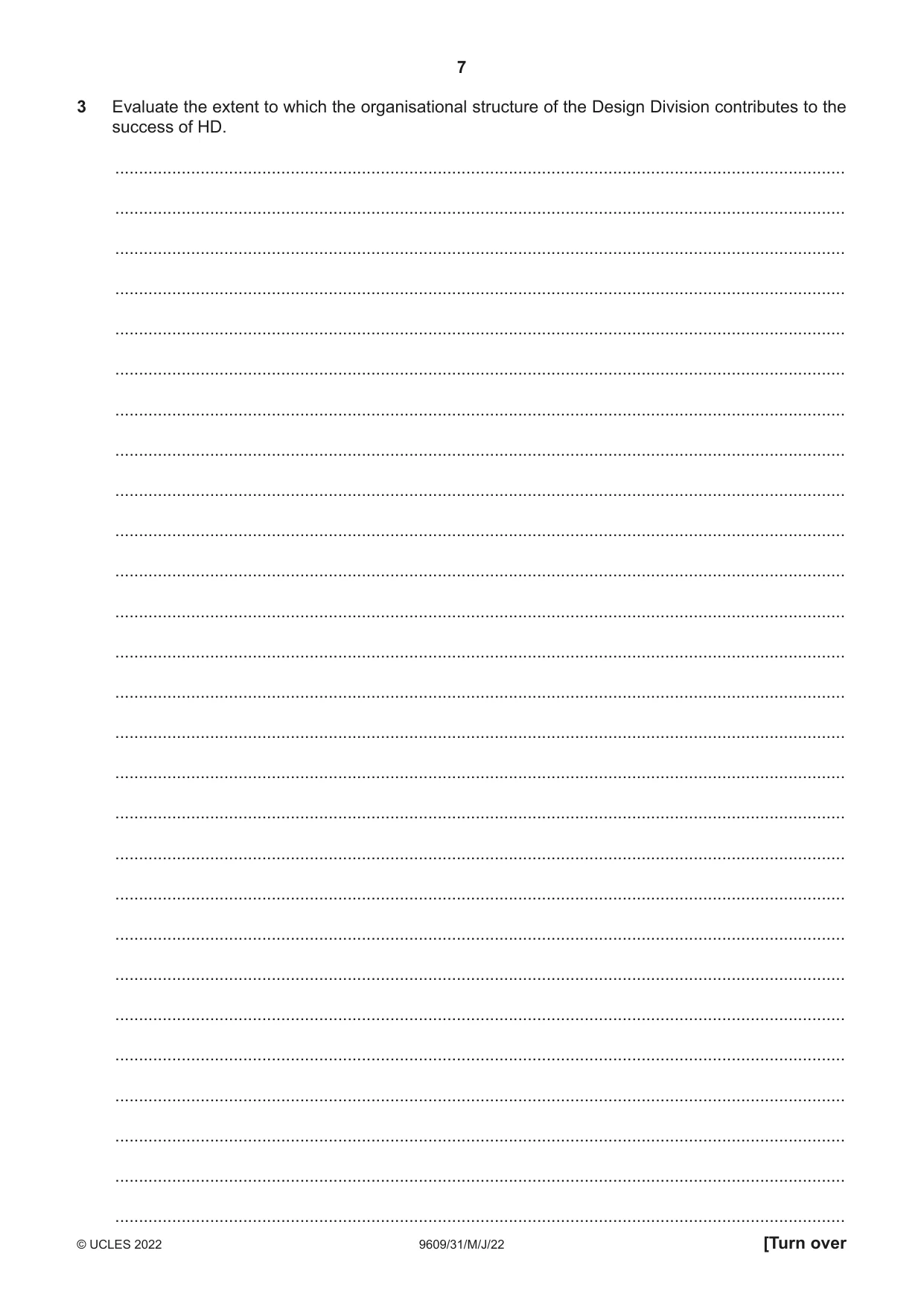 Cambridge A Level Business (for first examination in 2016) 9609 2022 May/June Paper 3 · Variant 1 question paper, page 7 of 20