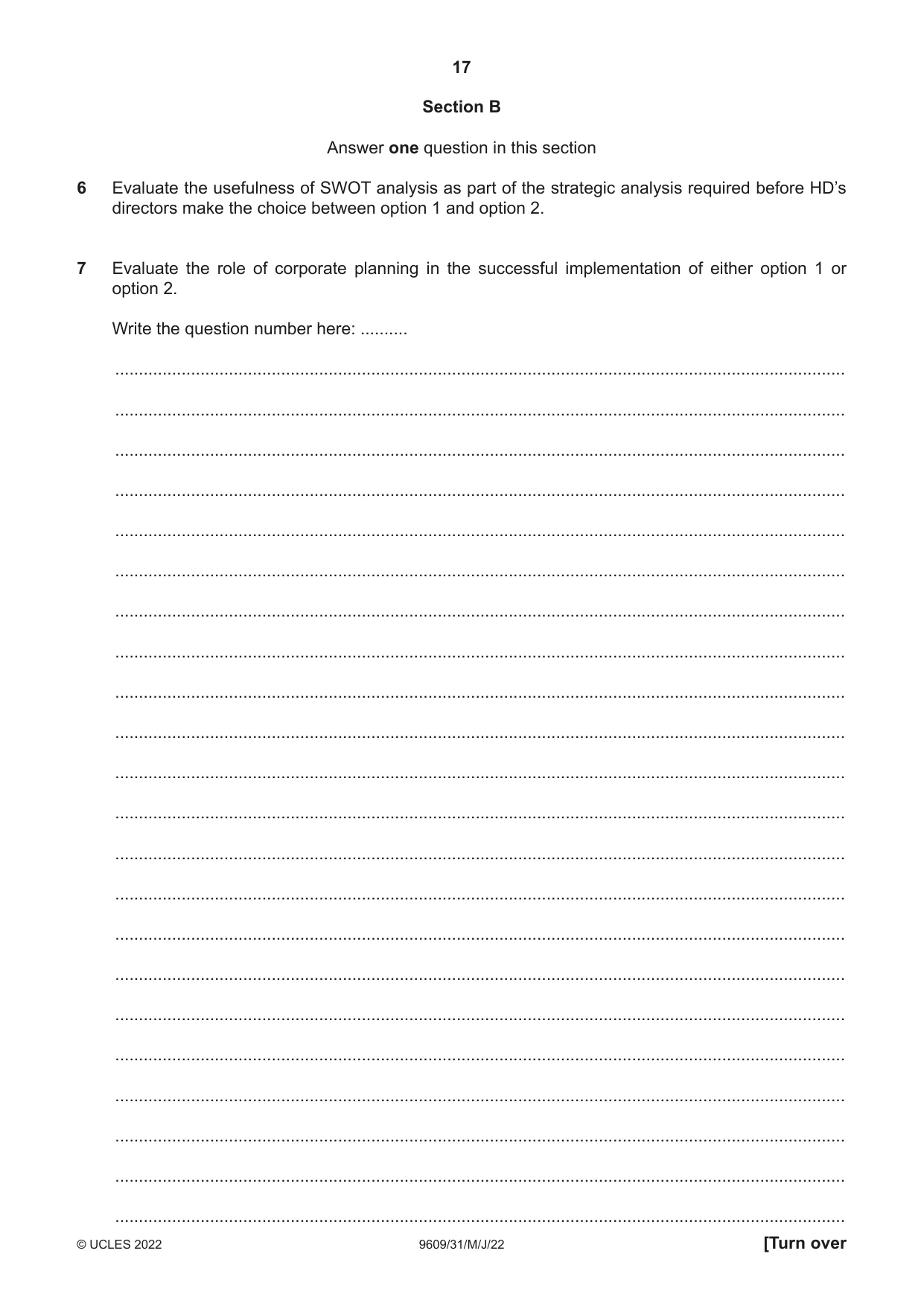 Cambridge A Level Business (for first examination in 2016) 9609 2022 May/June Paper 3 · Variant 1 question paper, page 17 of 20