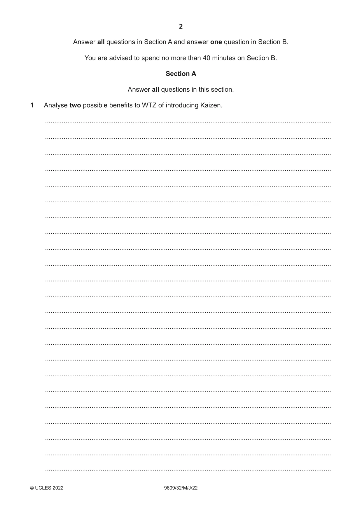 Cambridge A Level Business (for first examination in 2016) 9609 2022 May/June Paper 3 · Variant 2 question paper, page 2 of 20