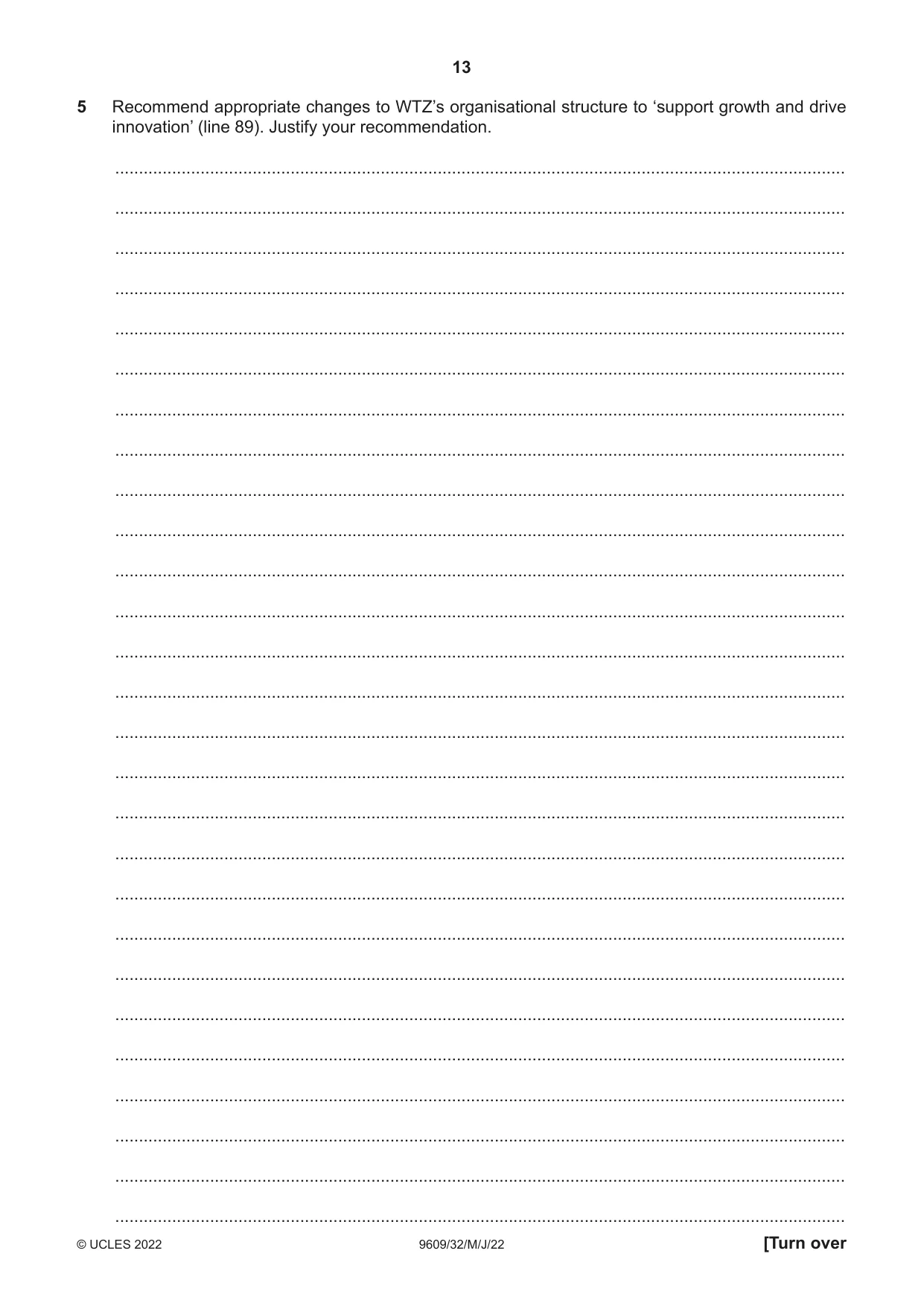 Cambridge A Level Business (for first examination in 2016) 9609 2022 May/June Paper 3 · Variant 2 question paper, page 13 of 20
