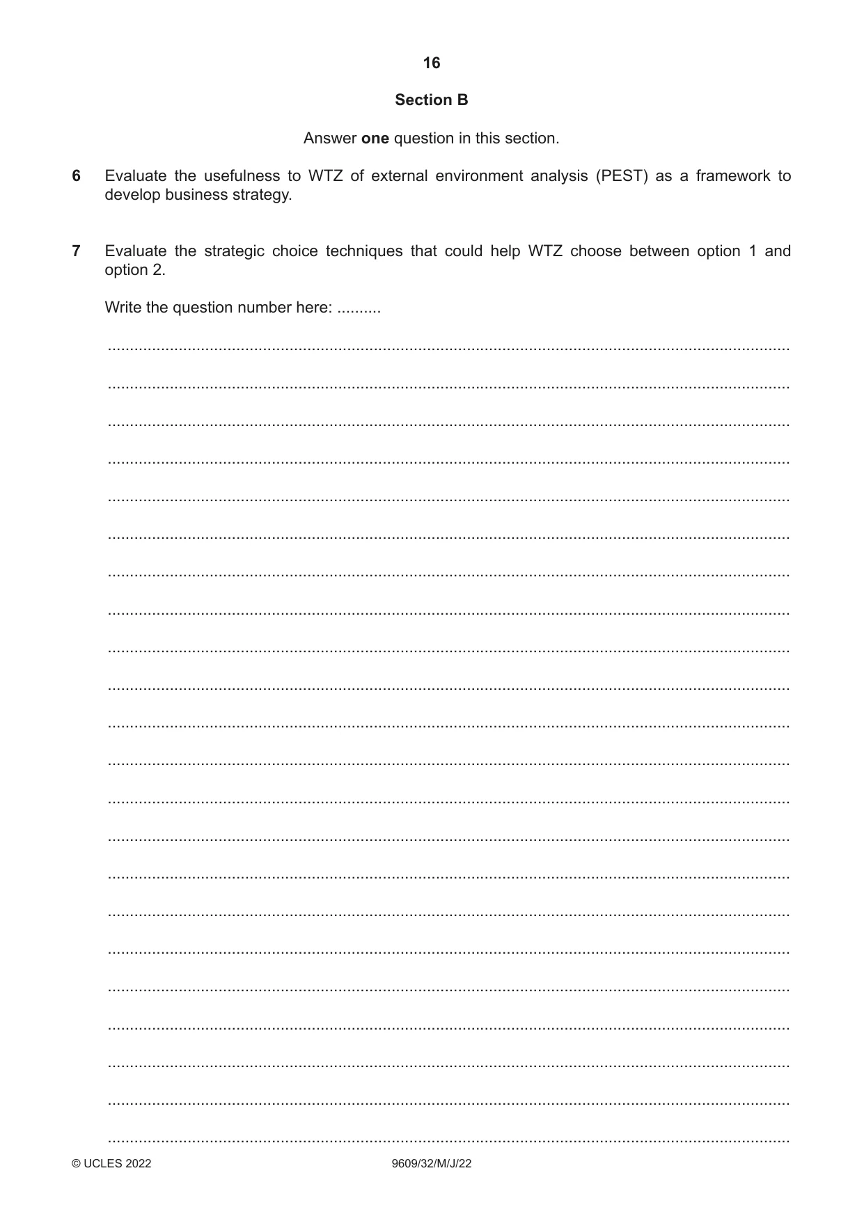 Cambridge A Level Business (for first examination in 2016) 9609 2022 May/June Paper 3 · Variant 2 question paper, page 16 of 20
