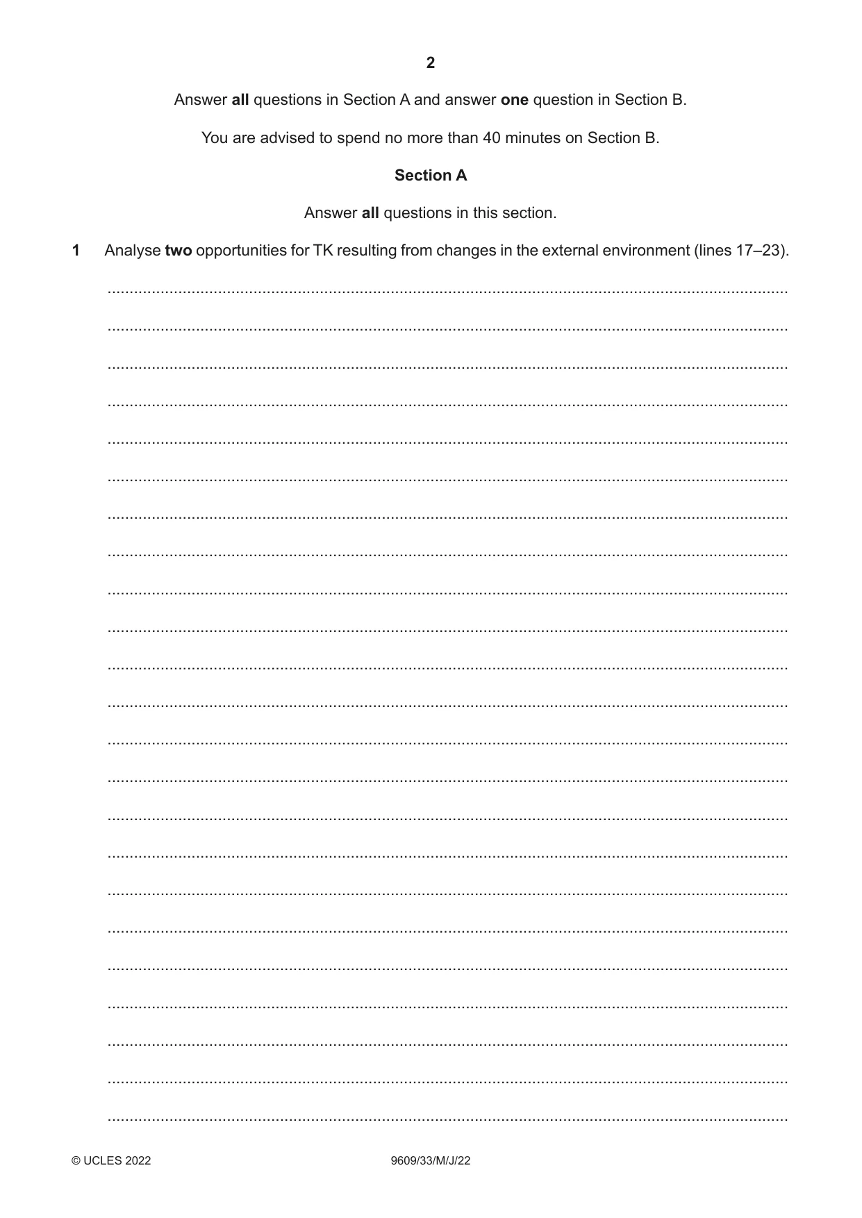 Cambridge A Level Business (for first examination in 2016) 9609 2022 May/June Paper 3 · Variant 3 question paper, page 2 of 20