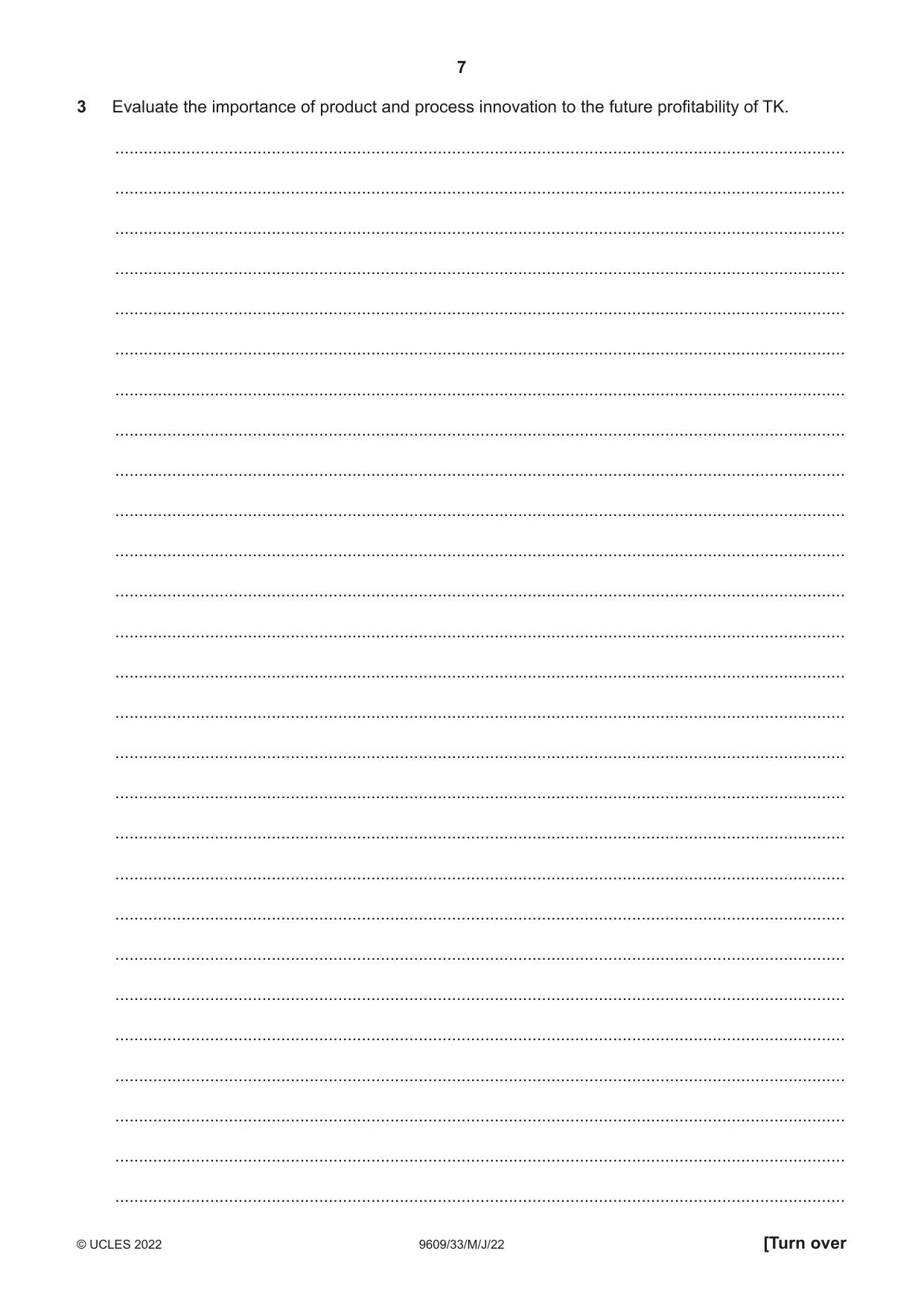 Cambridge A Level Business (for first examination in 2016) 9609 2022 May/June Paper 3 · Variant 3 question paper, page 7 of 20