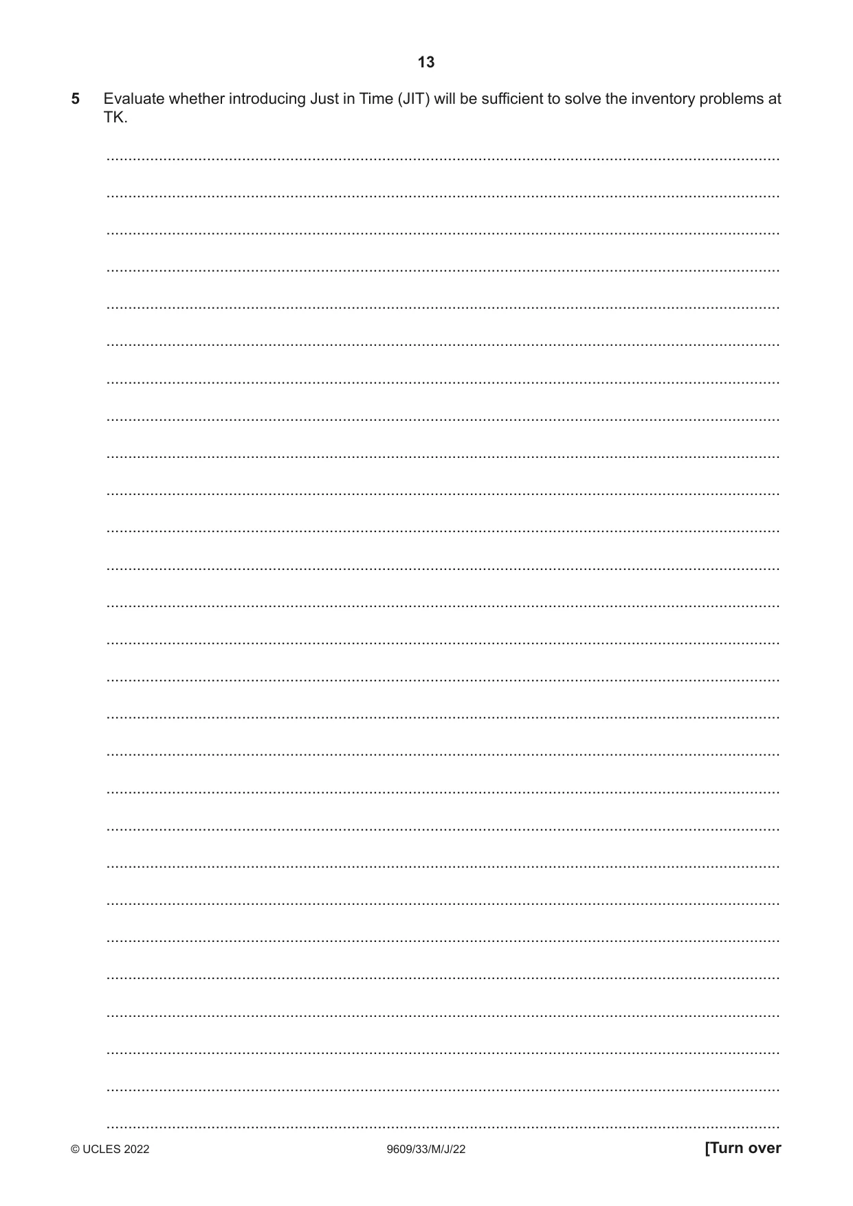 Cambridge A Level Business (for first examination in 2016) 9609 2022 May/June Paper 3 · Variant 3 question paper, page 13 of 20