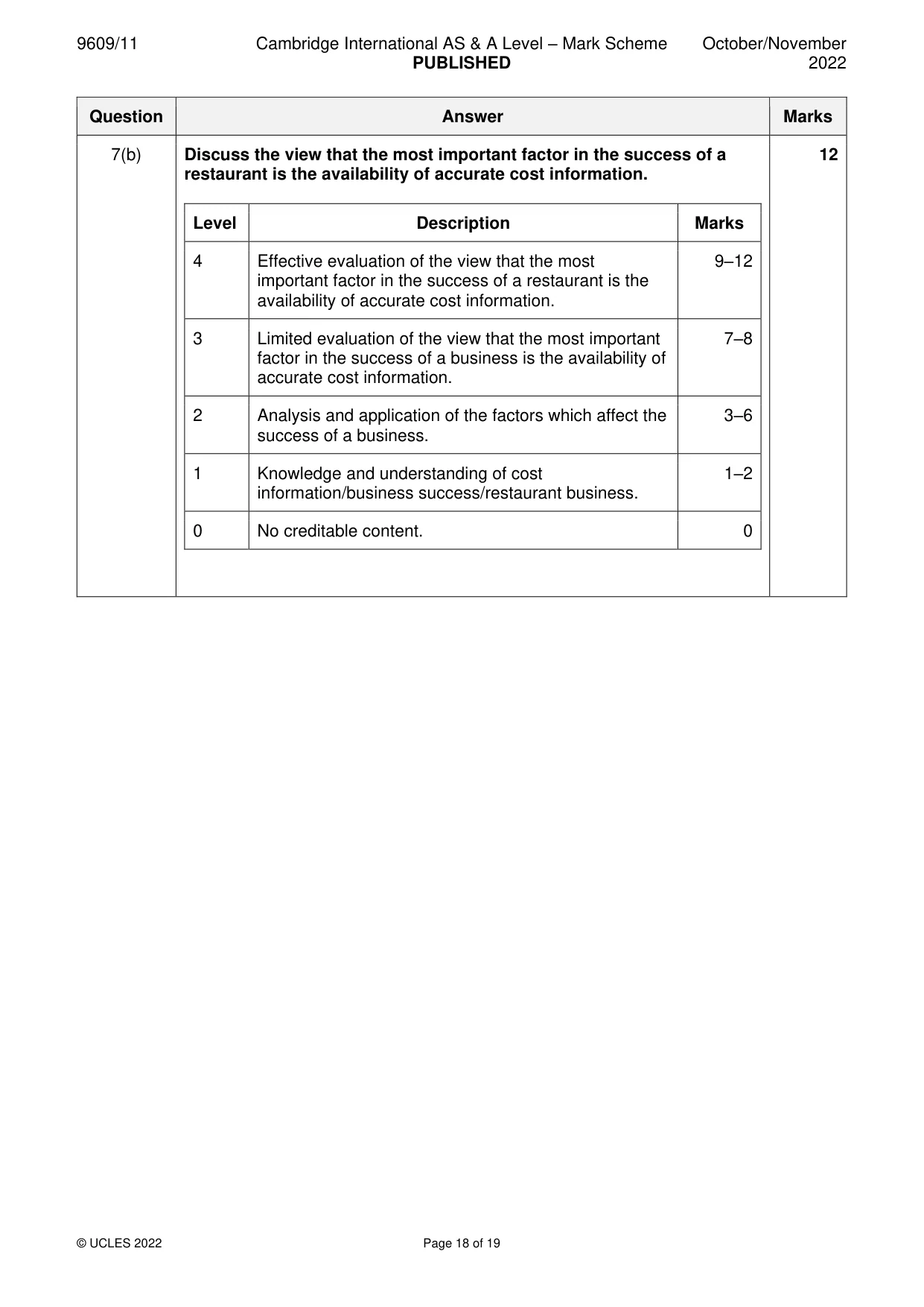 Mark scheme, page 18 of 19
