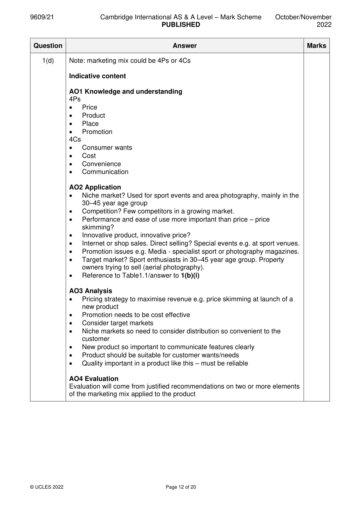 Mark scheme, page 12 of 20