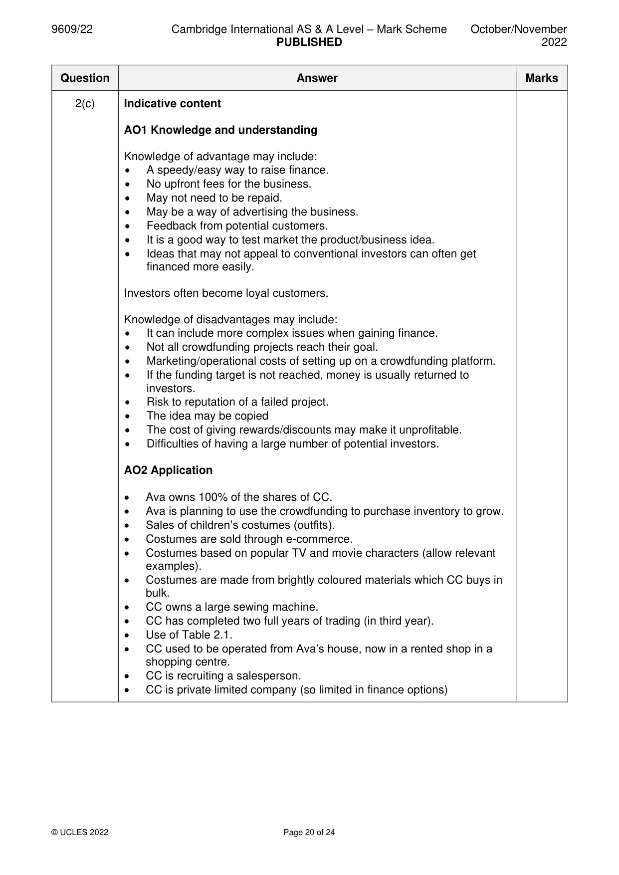 Mark scheme, page 20 of 24