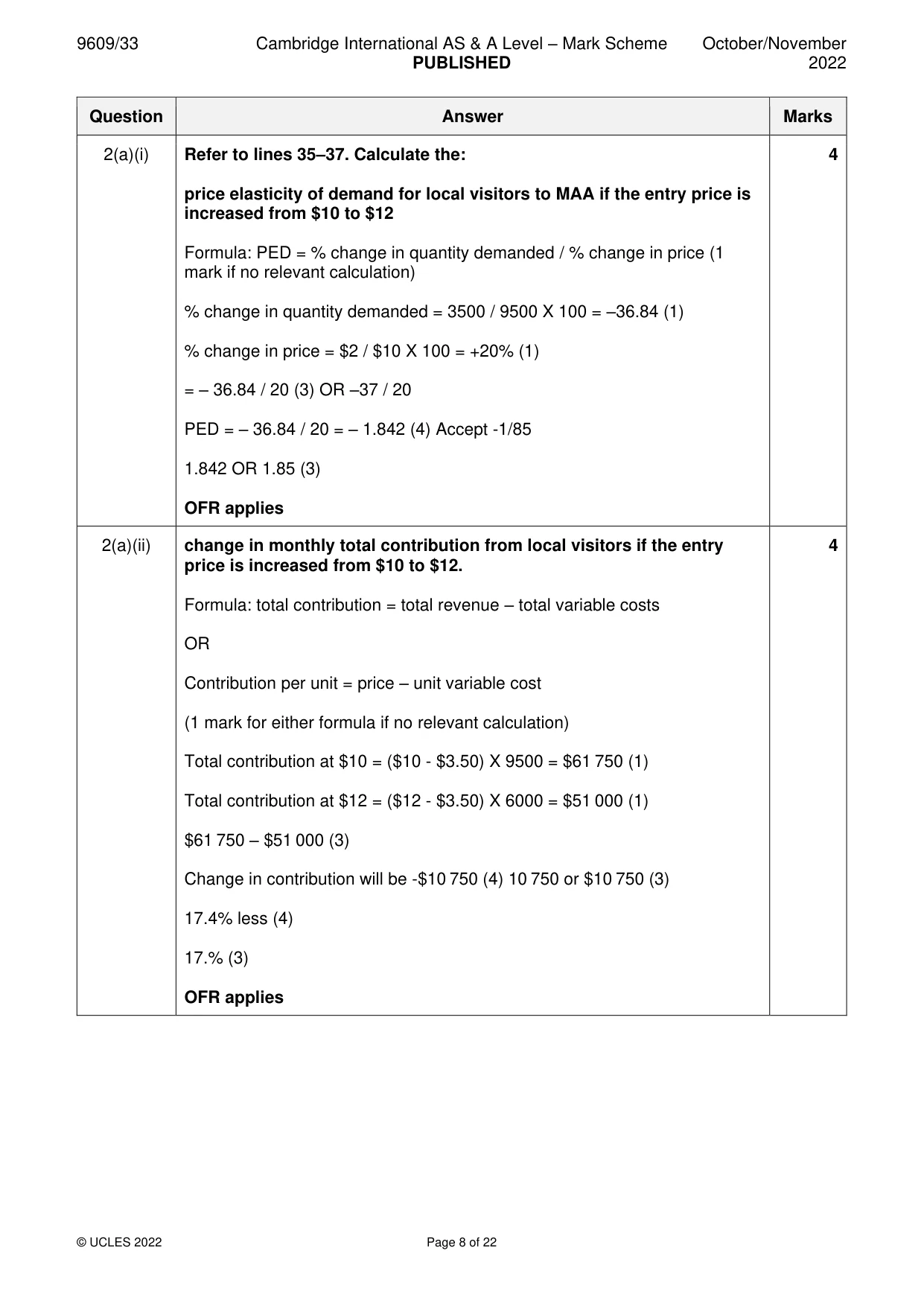 Mark scheme, page 8 of 22