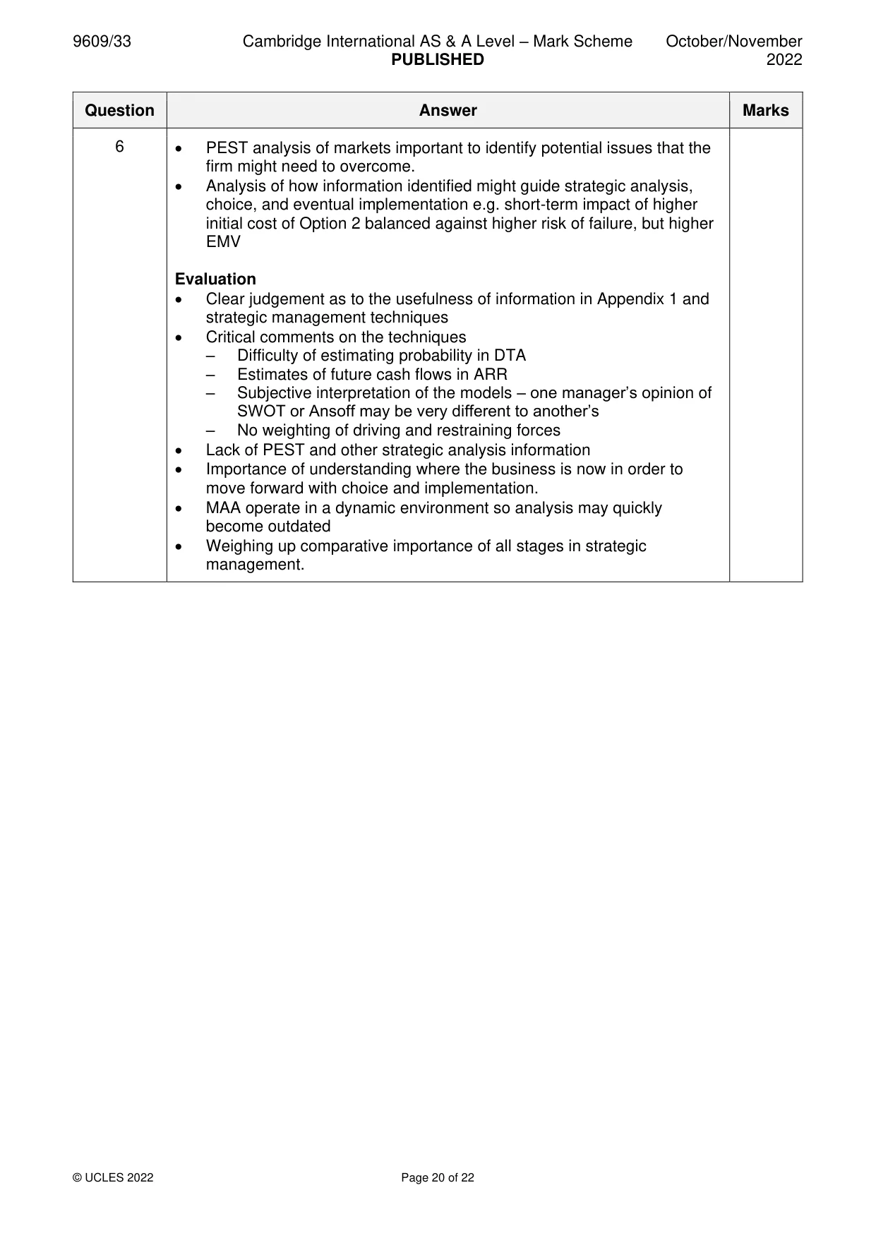 Mark scheme, page 20 of 22