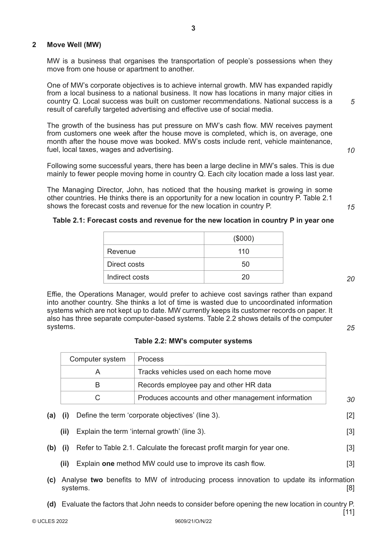 Cambridge A Level Business (for first examination in 2016) 9609 2022 Oct/Nov Paper 2 · Variant 1 question paper, page 3 of 4