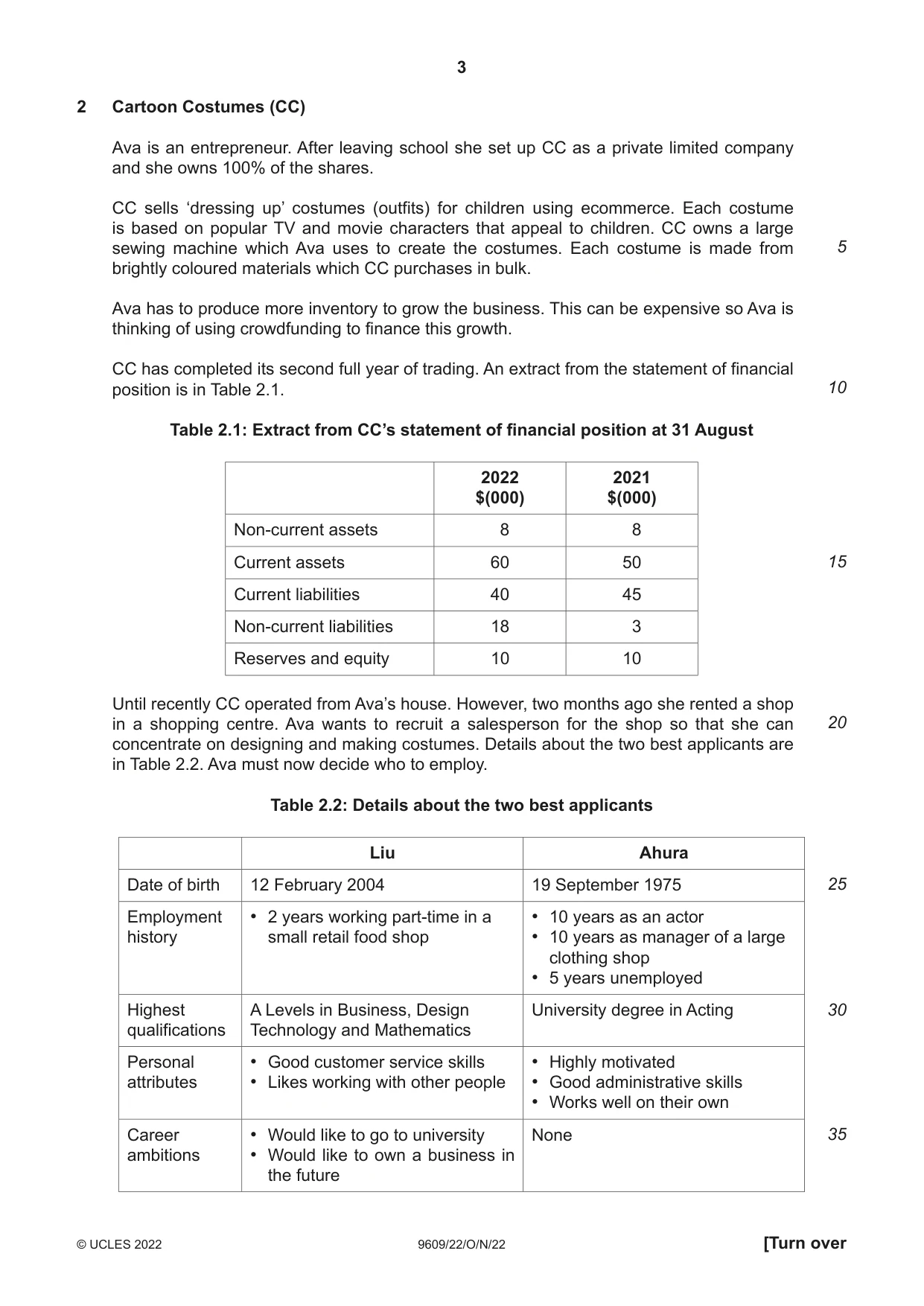 Cambridge A Level Business (for first examination in 2016) 9609 2022 Oct/Nov Paper 2 · Variant 2 question paper, page 3 of 4