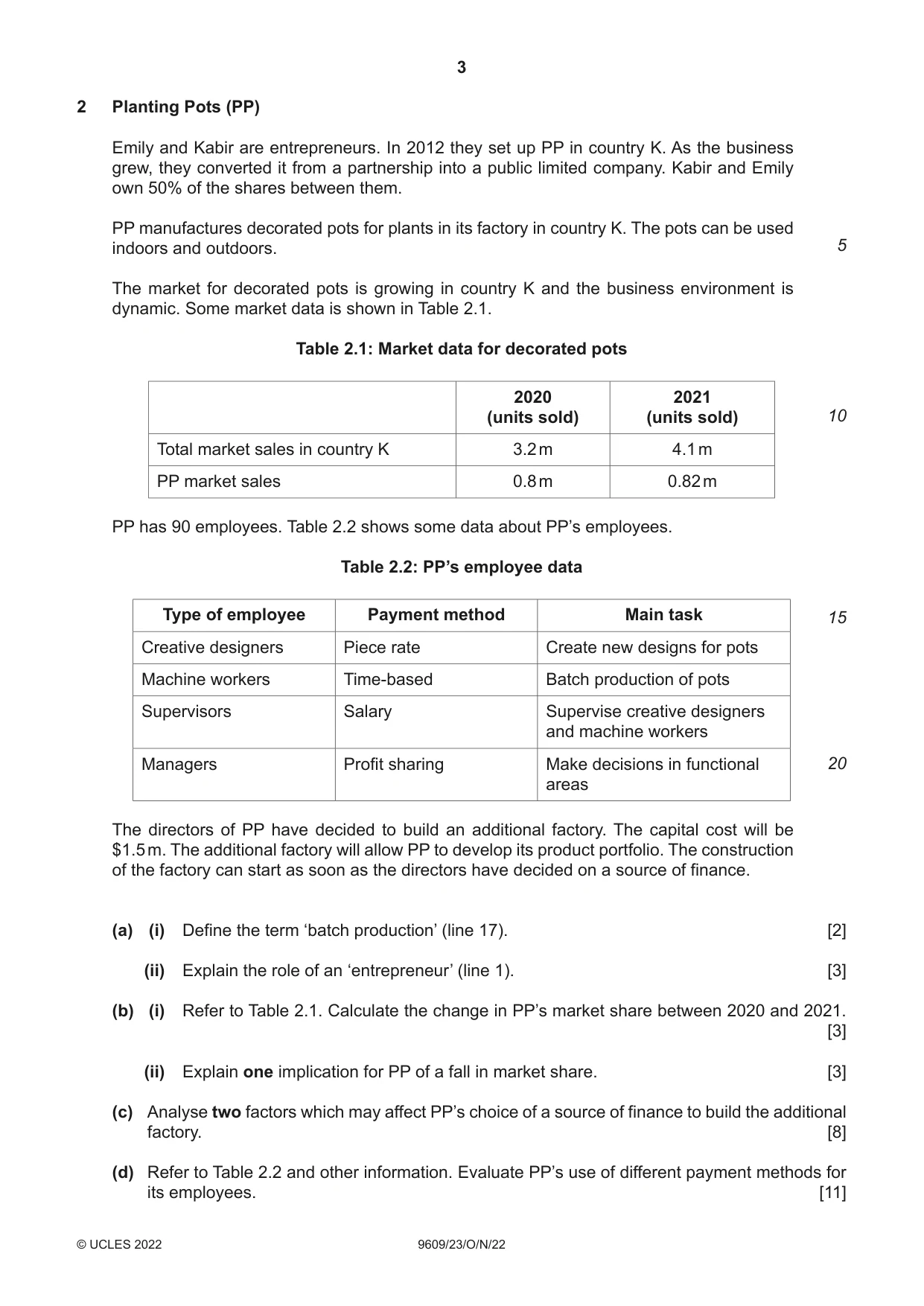 Cambridge A Level Business (for first examination in 2016) 9609 2022 Oct/Nov Paper 2 · Variant 3 question paper, page 3 of 4