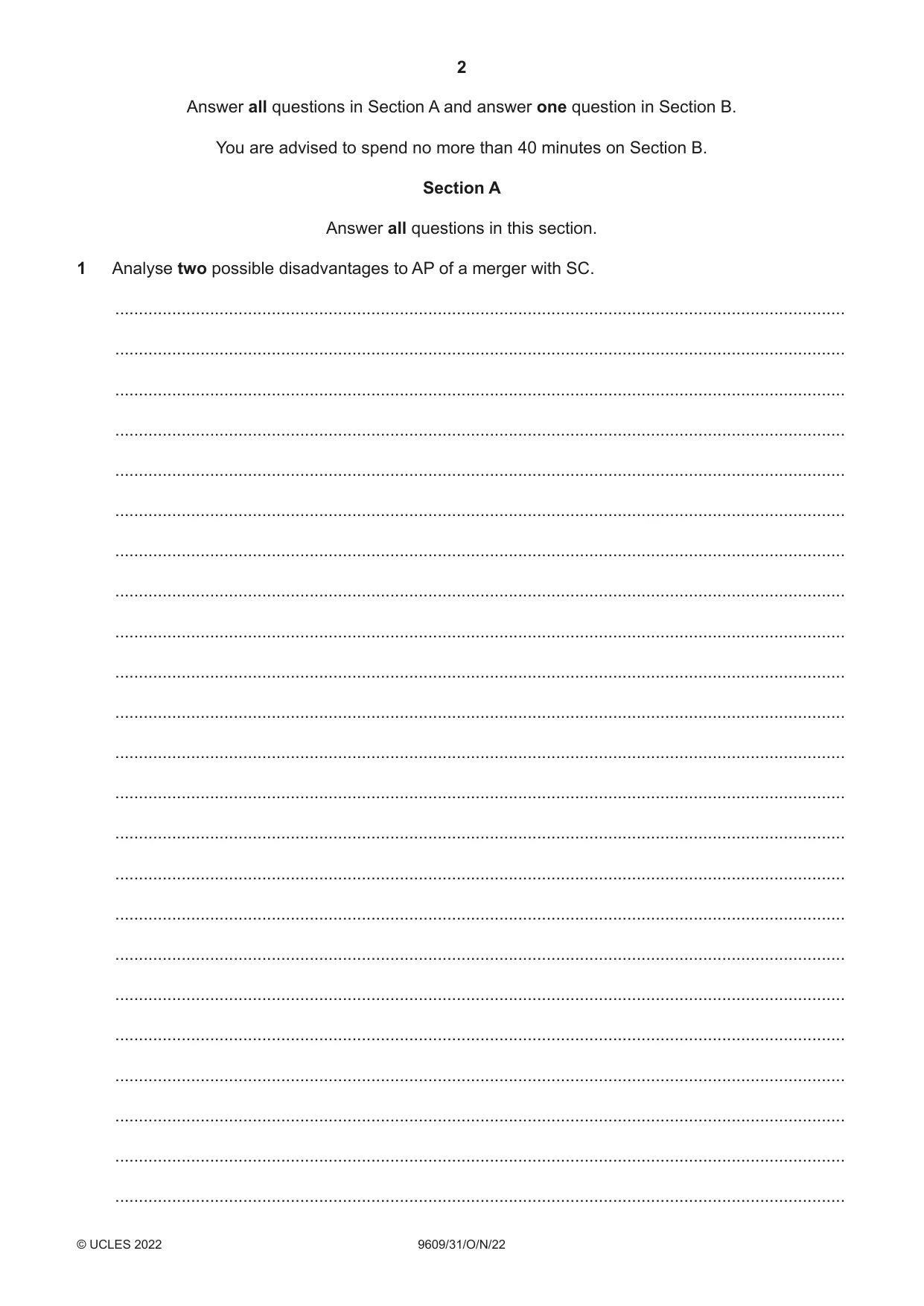 Cambridge A Level Business (for first examination in 2016) 9609 2022 Oct/Nov Paper 3 · Variant 1 question paper, page 2 of 20