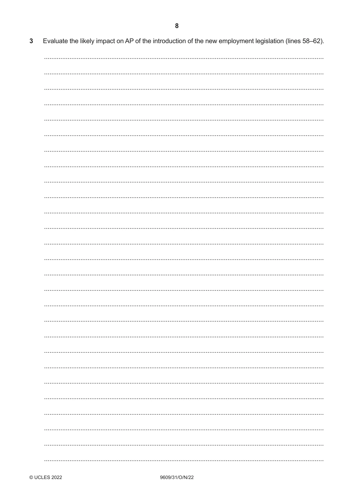 Cambridge A Level Business (for first examination in 2016) 9609 2022 Oct/Nov Paper 3 · Variant 1 question paper, page 8 of 20