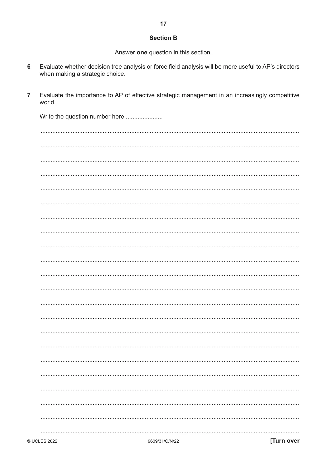 Cambridge A Level Business (for first examination in 2016) 9609 2022 Oct/Nov Paper 3 · Variant 1 question paper, page 17 of 20
