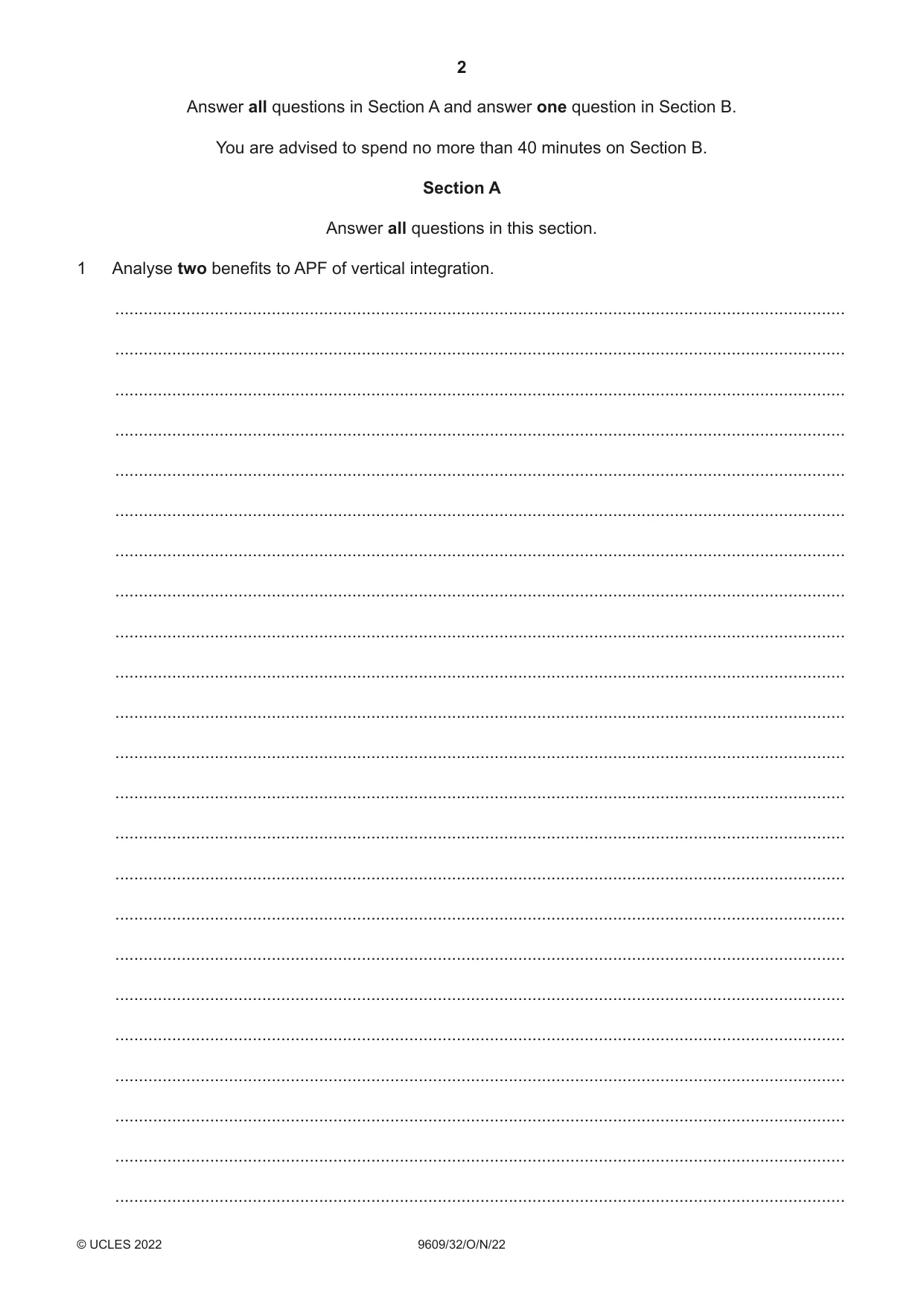 Cambridge A Level Business (for first examination in 2016) 9609 2022 Oct/Nov Paper 3 · Variant 2 question paper, page 2 of 20
