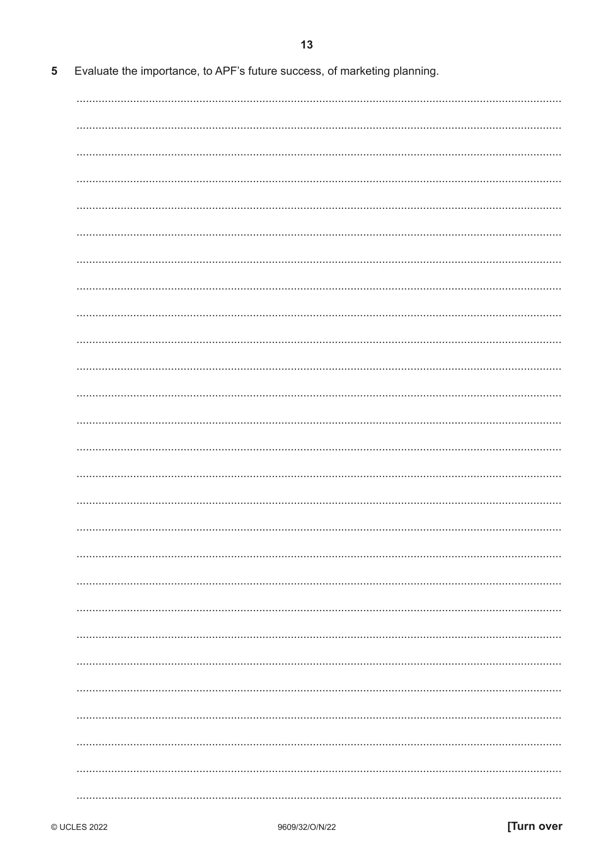 Cambridge A Level Business (for first examination in 2016) 9609 2022 Oct/Nov Paper 3 · Variant 2 question paper, page 13 of 20