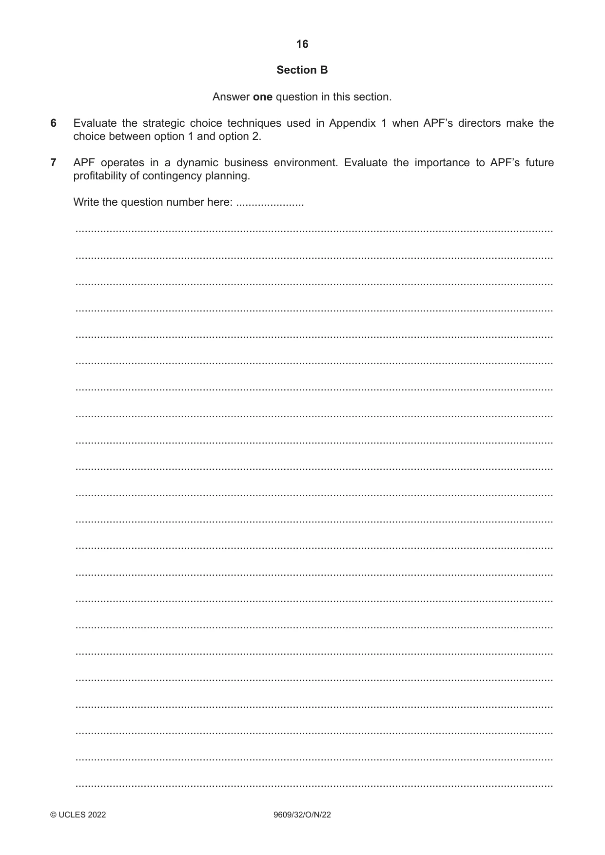 Cambridge A Level Business (for first examination in 2016) 9609 2022 Oct/Nov Paper 3 · Variant 2 question paper, page 16 of 20