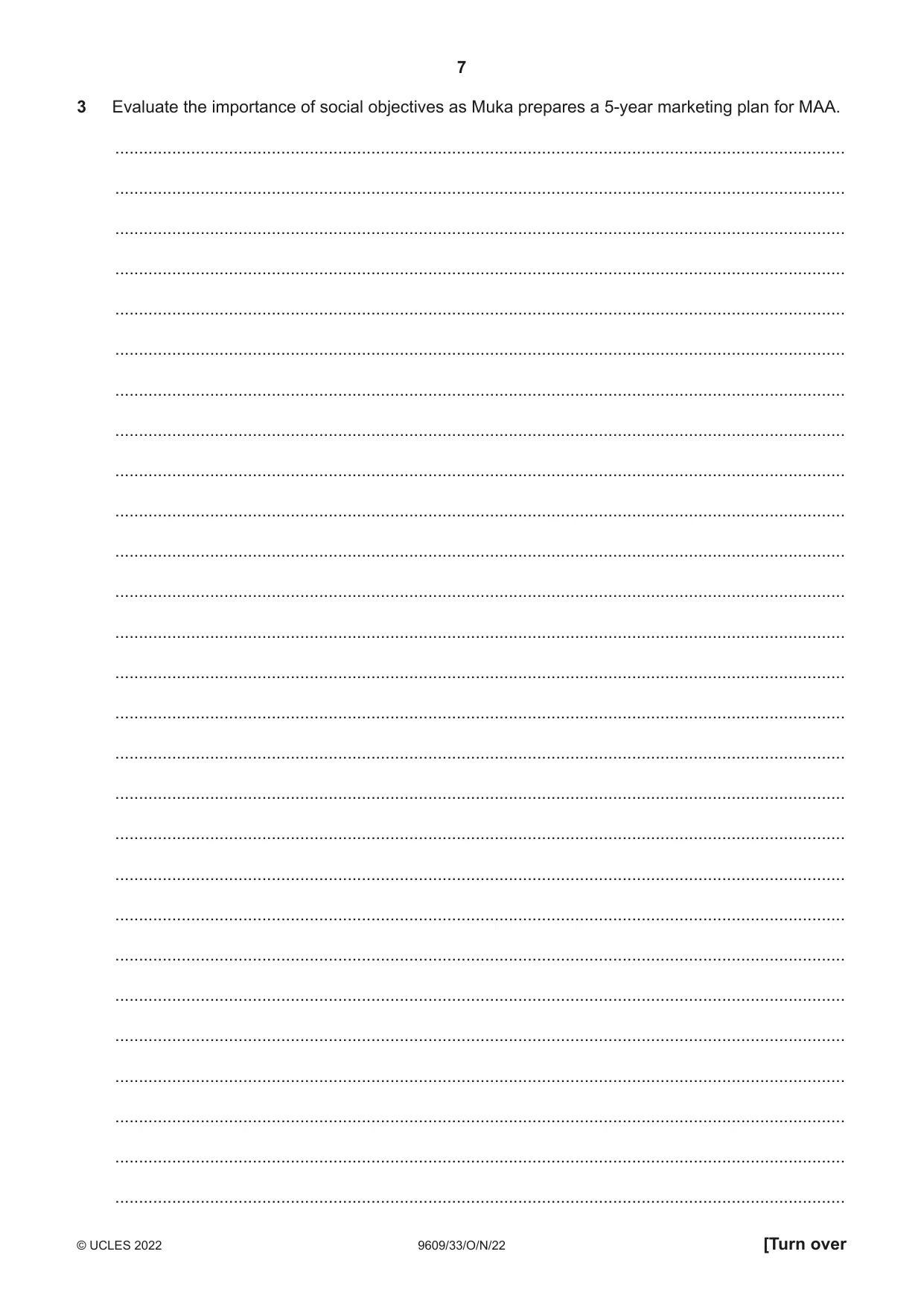 Cambridge A Level Business (for first examination in 2016) 9609 2022 Oct/Nov Paper 3 · Variant 3 question paper, page 7 of 20