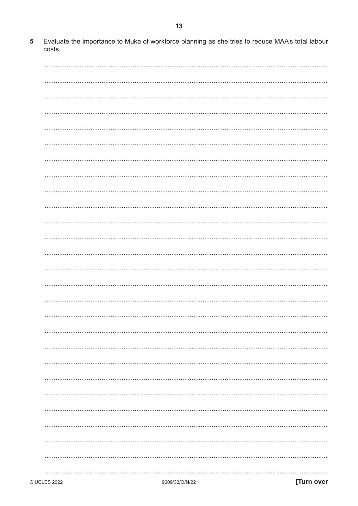 Cambridge A Level Business (for first examination in 2016) 9609 2022 Oct/Nov Paper 3 · Variant 3 question paper, page 13 of 20