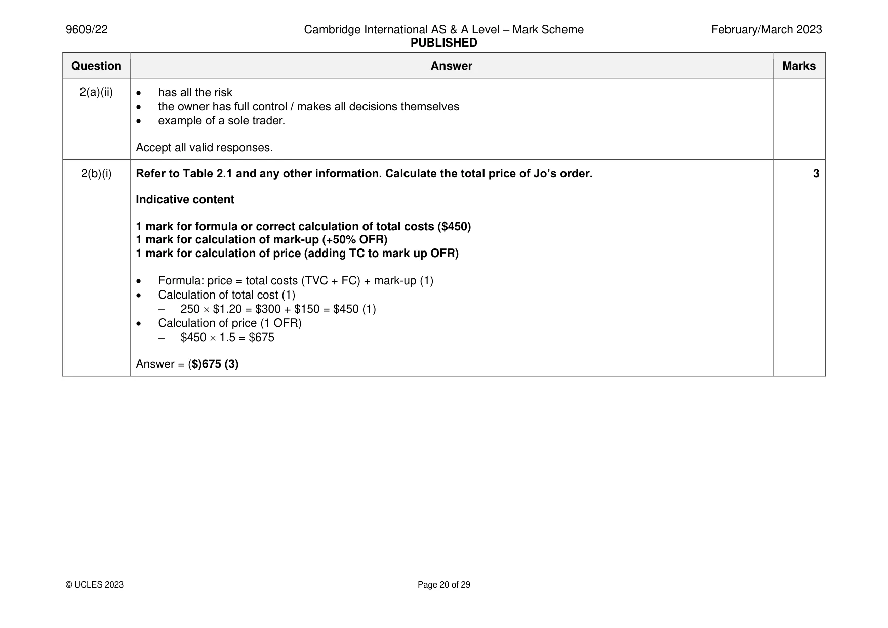 Mark scheme, page 20 of 29