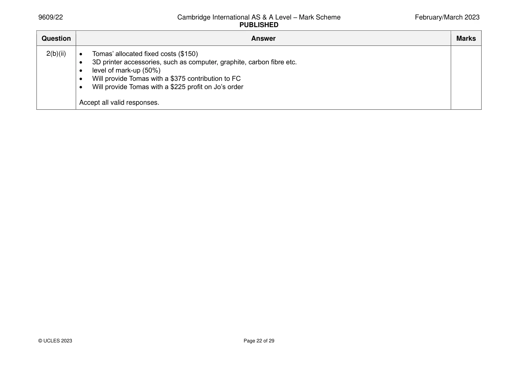 Mark scheme, page 22 of 29