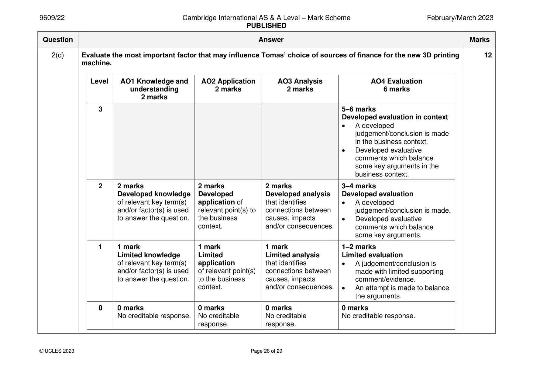 Mark scheme, page 26 of 29