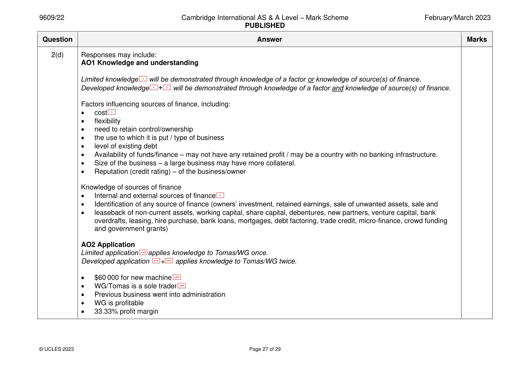 Mark scheme, page 27 of 29