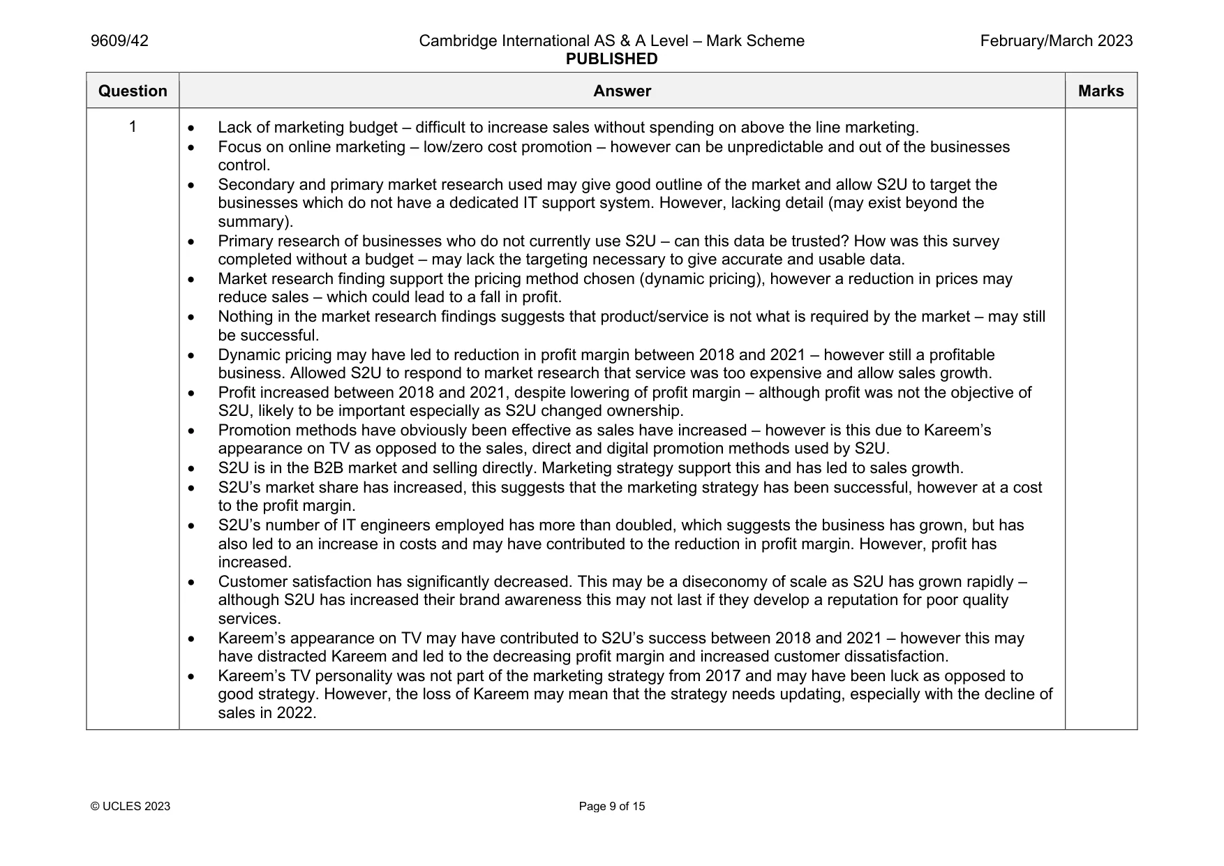 Mark scheme, page 9 of 15